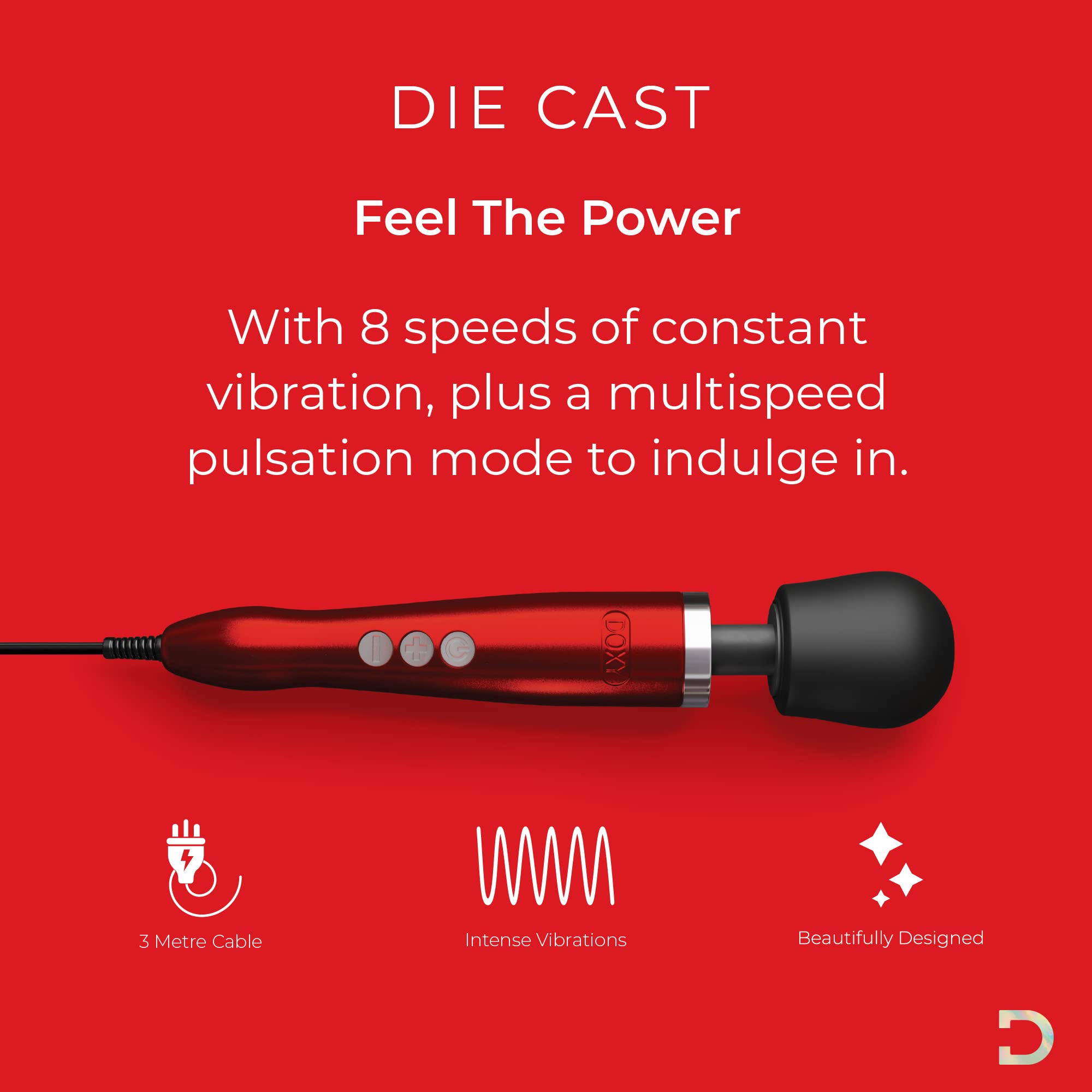 DOXY Die Cast Plug-in Personal Wand Massager - Powerful Deep Tissue Vibrator for Women & Couples - Body-Safe Adult Toy with Red Luxurious Design - Perfect for Relaxation, Intimate Moments & Muscle Relief