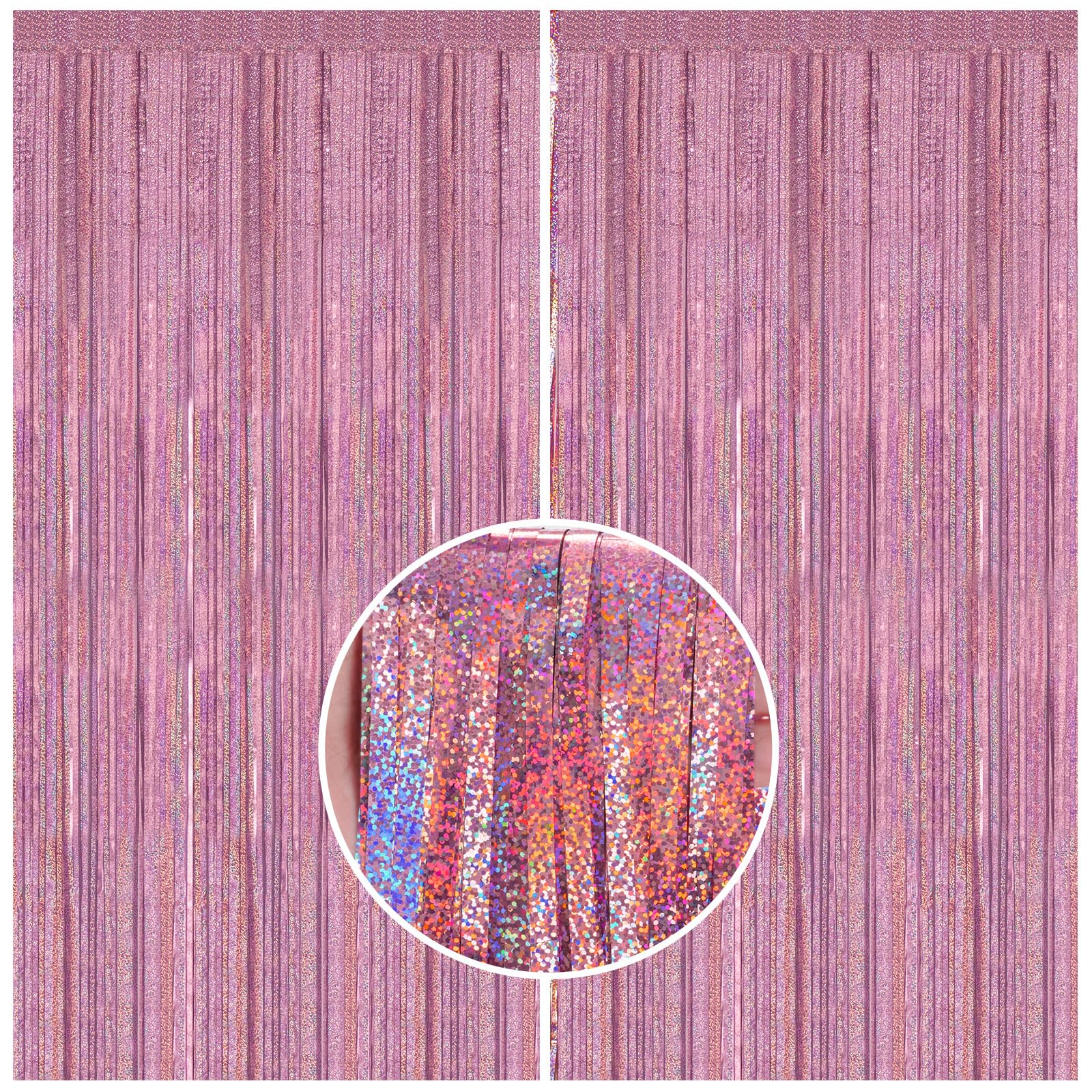 2 Pack 3.3 x 8.2 ft Glitter Tinsel Fringe Curtain Backdrop - Pink Metallic Foil Streamers for Birthday Party Decorations, Bachelorette, Graduation, Princess Theme | Perfect for Photo Booths, Baby Showers & Wedding Receptions