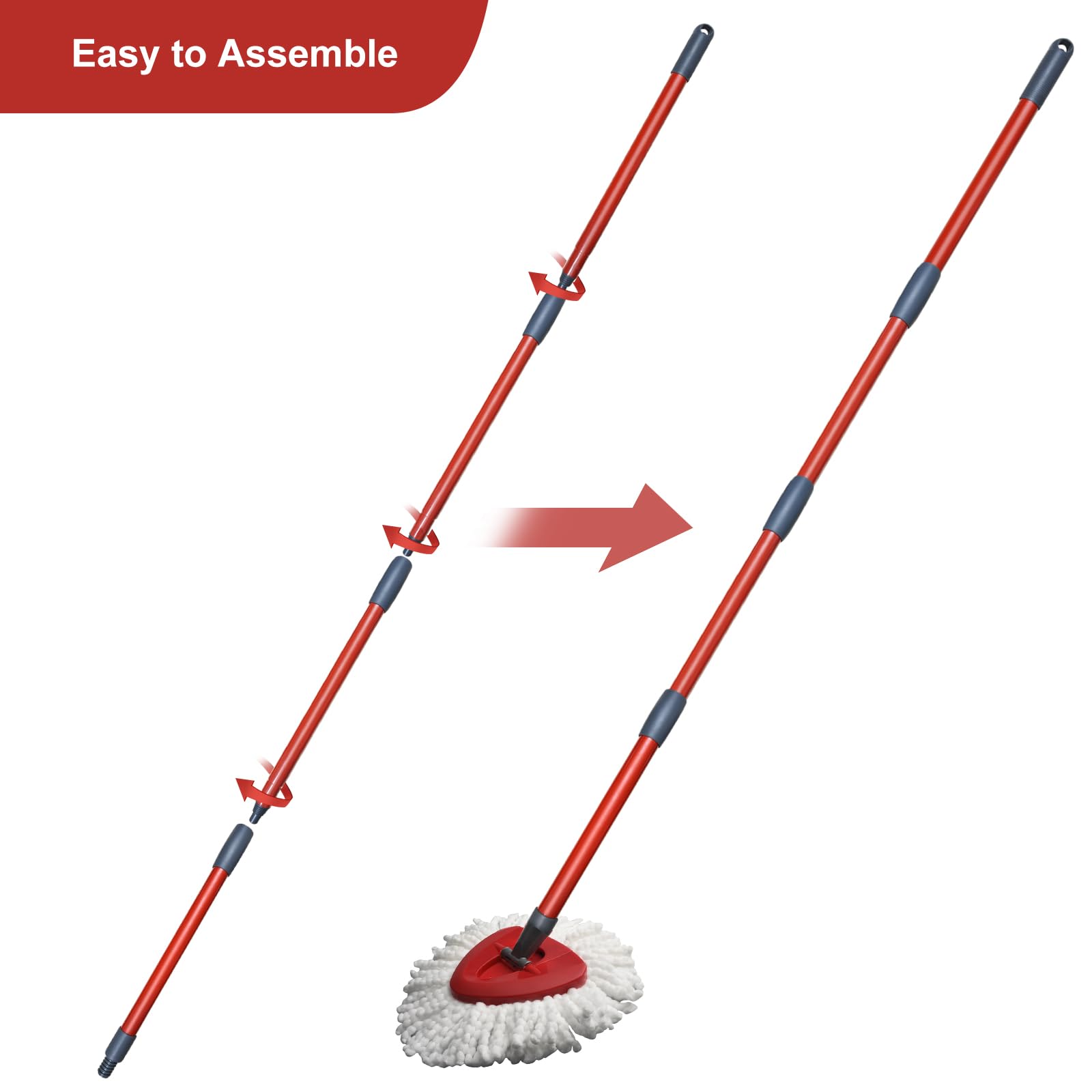 Spin Mop Replacement Handle - 4-Section Adjustable 30