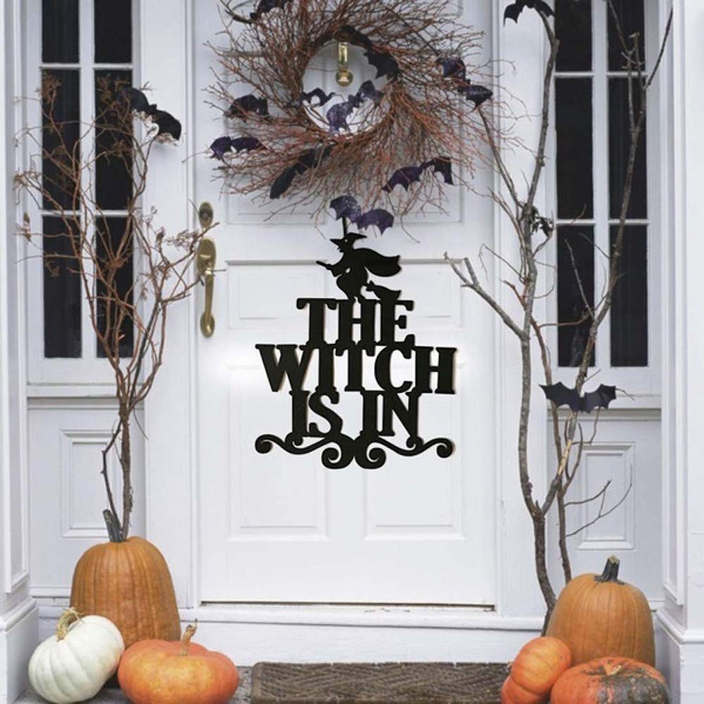 2022 Halloween Decorations - 'The Witch is In' Hanging Sign for Door - Spooky Witch Theme Halloween Party & Home Decor