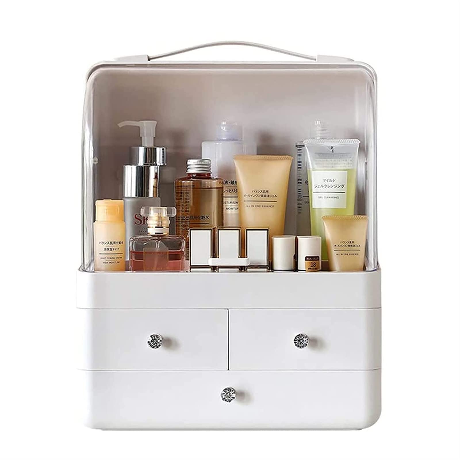 Waterproof & Dustproof Makeup Organizer Box with Lid - Large Cosmetic Storage Display Case for Skincare, Makeup Brushes & Beauty Tools - Perfect for Bathroom Vanity, Dresser, or Bedroom Countertop Organization