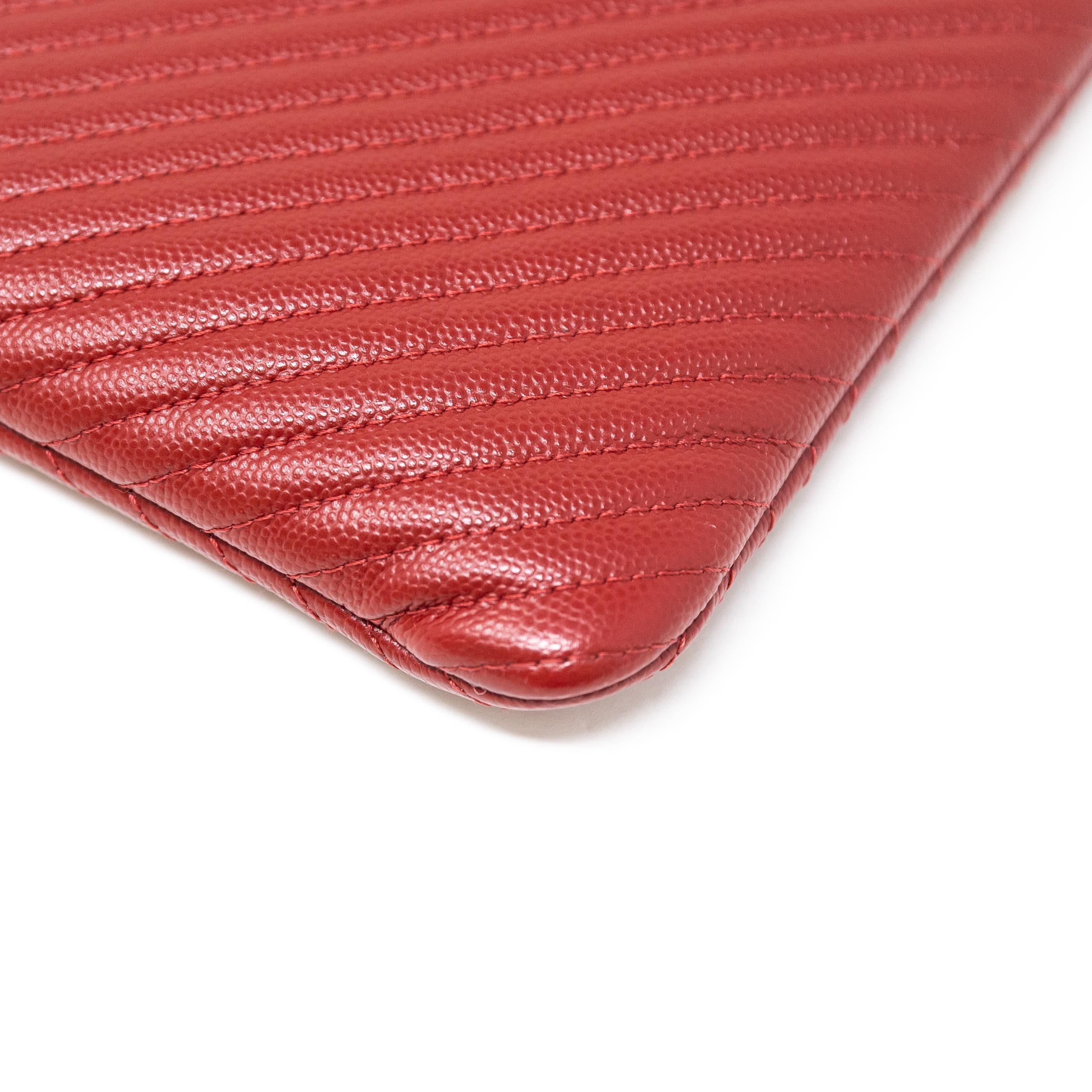 Chanel Red Medium O Case Pouch - Luxury Leather Cosmetic Bag for Women | Perfect for Travel, Makeup Storage & Everyday Essentials