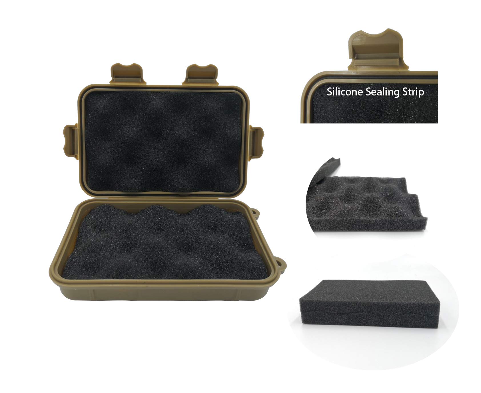 Waterproof Shockproof Dry Storage Box with Foam Insert - Floating Survivor Case for Camping, Boating & Outdoor Adventures (Khaki) | Portable Plastic Container for Electronics, First Aid & Emergency Supplies