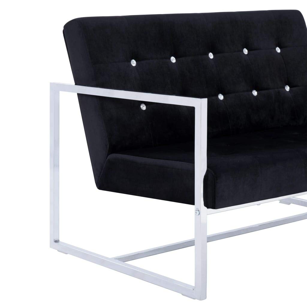 2-Seater Sofa with Armrests - Black Chrome & Velvet Upholstery - Modern Living Room, Apartment or Office Furniture - Perfect for Small Spaces, Lounging & Entertaining Guests