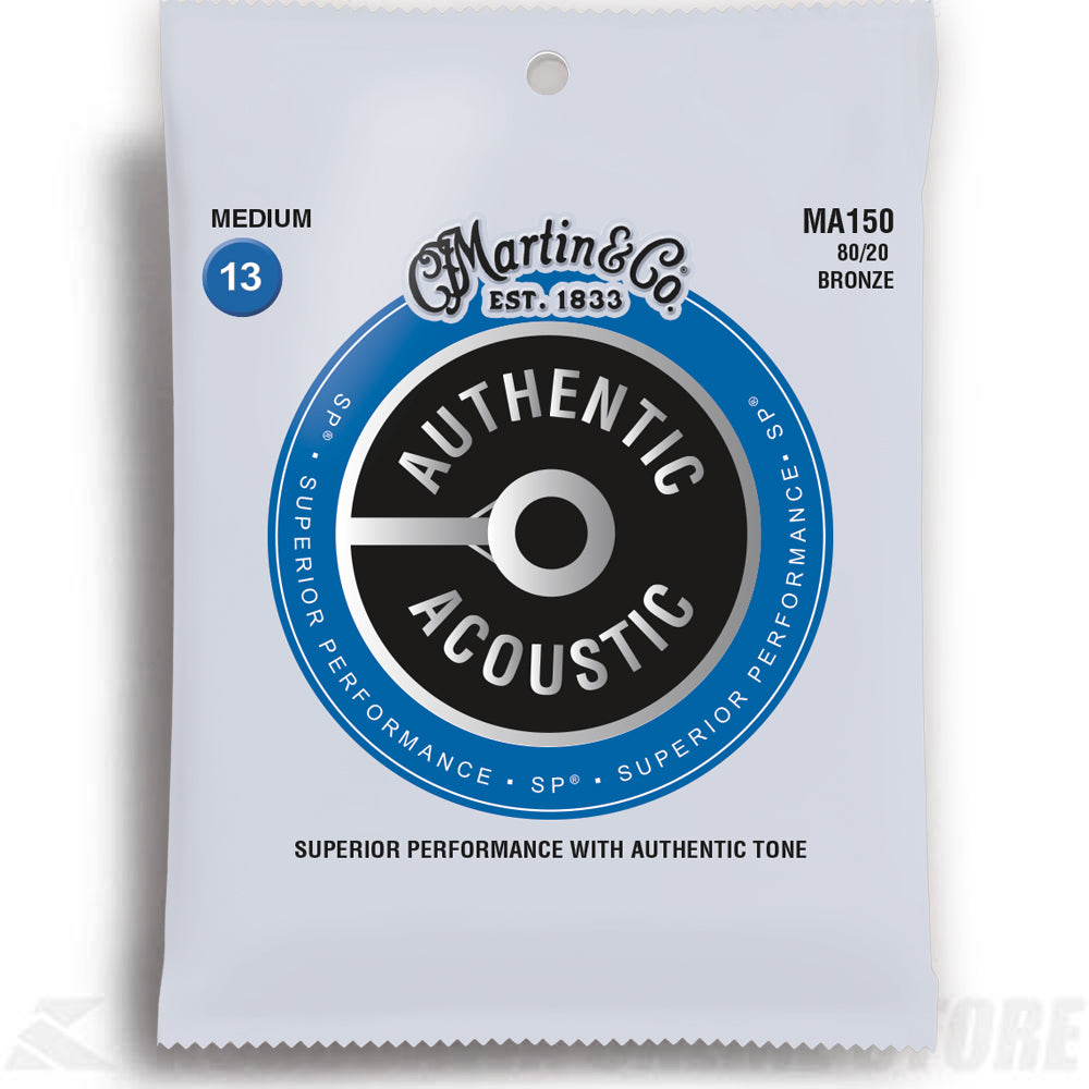 Martin 80/20 Bronze Acoustic Guitar Strings - Medium Gauge (.013-.056) - MA150 - Perfect for Blues, Folk & Fingerstyle Playing