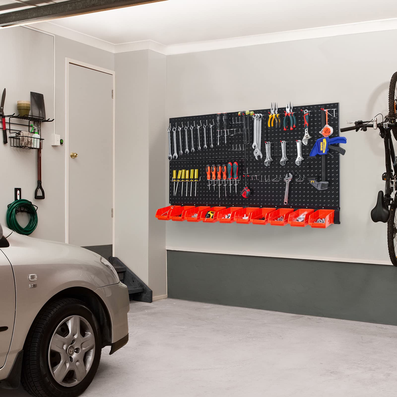 Ultrawall Black Metal Pegboard Wall Organizer - 59pc Garage Storage System with Hooks & Bins | Perfect for Workshop, Garage & Home Organization