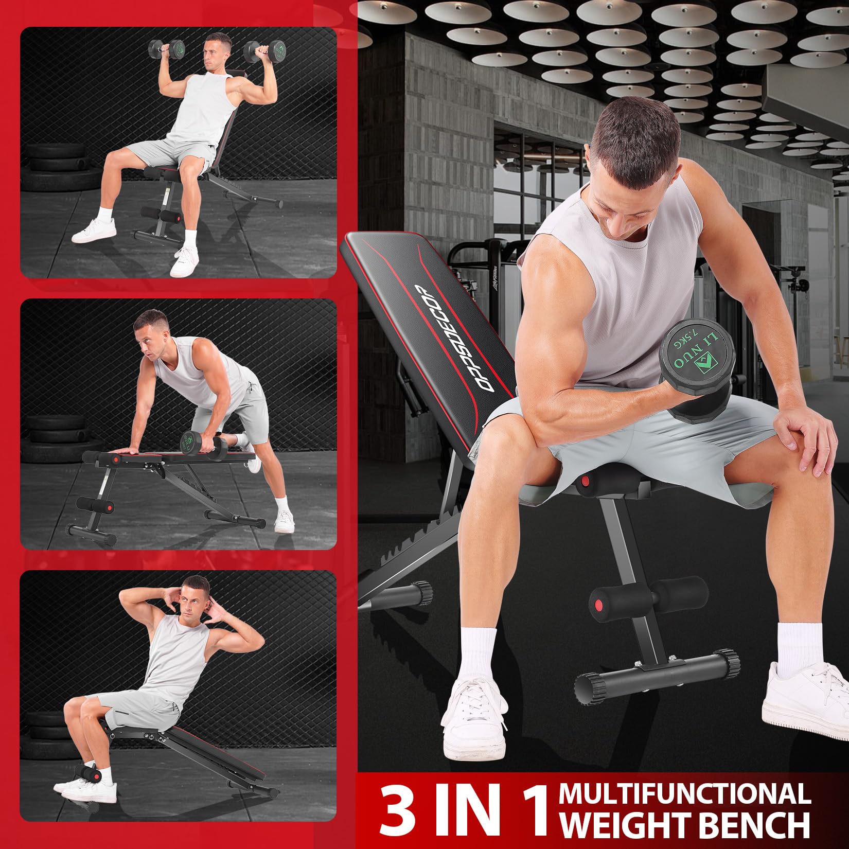 OPPSDECOR Adjustable Weight Bench for Home Gym – 660LBS Capacity, Fast Foldable Workout Bench Press for Full Body Strength Training – 8 Position Incline/Flat/Decline Sit Up Bench – Perfect for Home Workouts, Strength Training & Fitness Enthusiasts