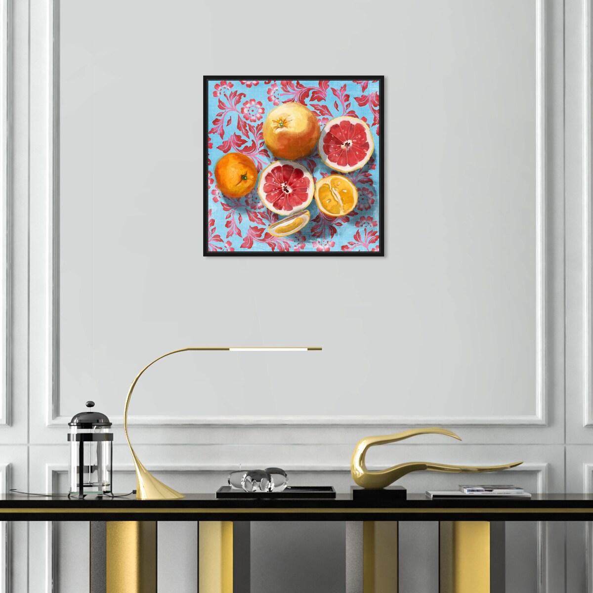 Tropical Citrus Still Life Blue Framed Canvas Wall Art Print - Sour Fruit Kitchen Decor for Cabin & Lodge - Perfect for Farmhouse, Dining Room & Country Style Homes