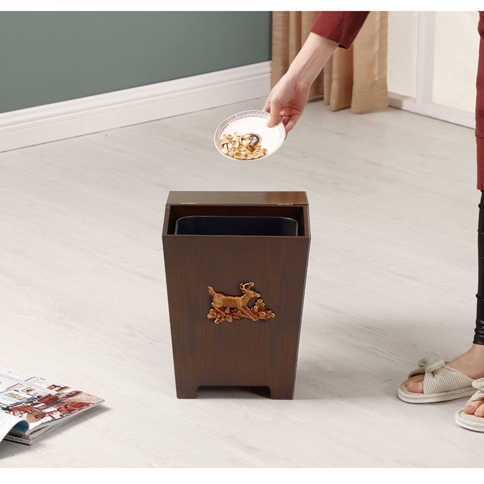 Wooden Trash Can with Lid - Cube Shaped Waste Bin, Creative Retro Style Paper Bins for Bedroom & Living Room | Eco-Friendly Wastebasket for Home Office Decor