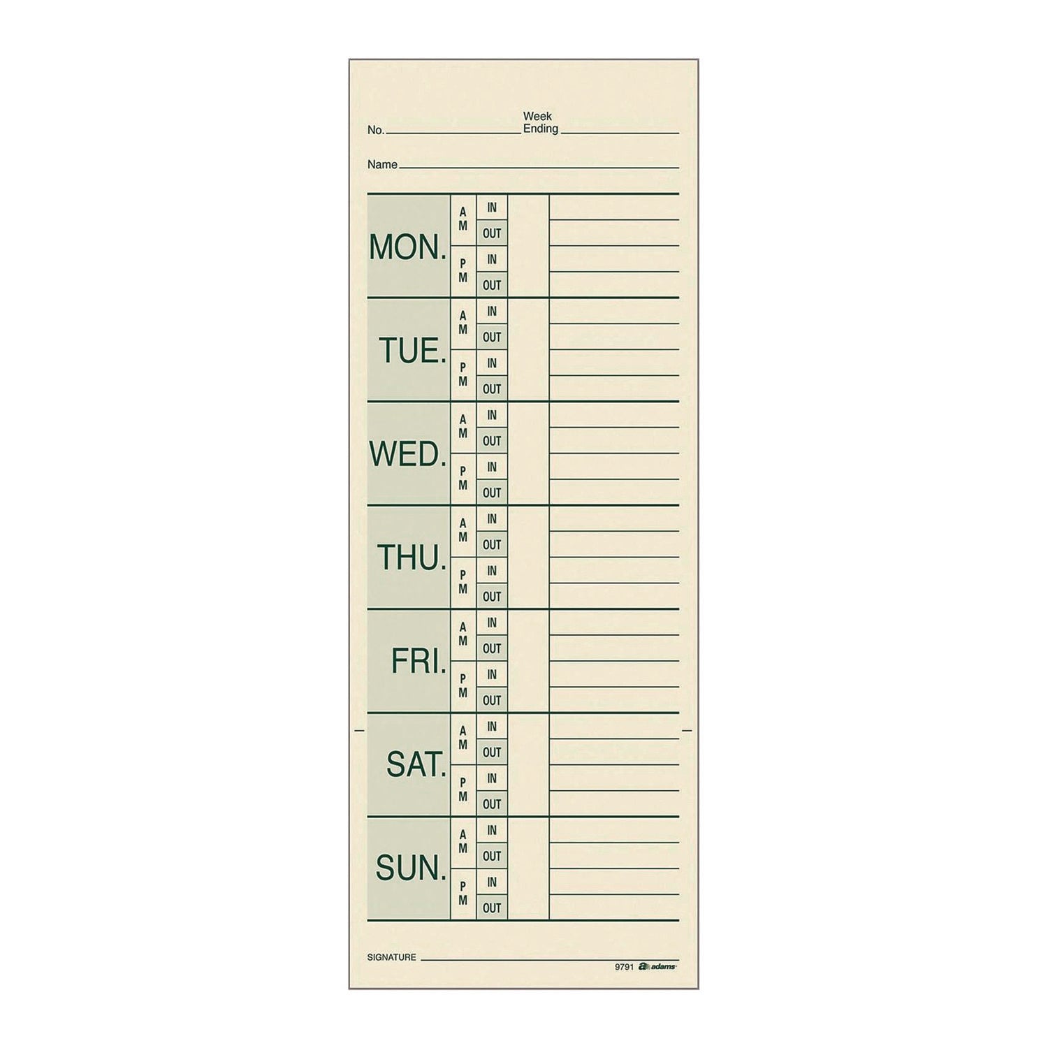 Adams® Time Cards for Pyramid 1000 Time Clock - 2-Sided Punch Cards (3.38