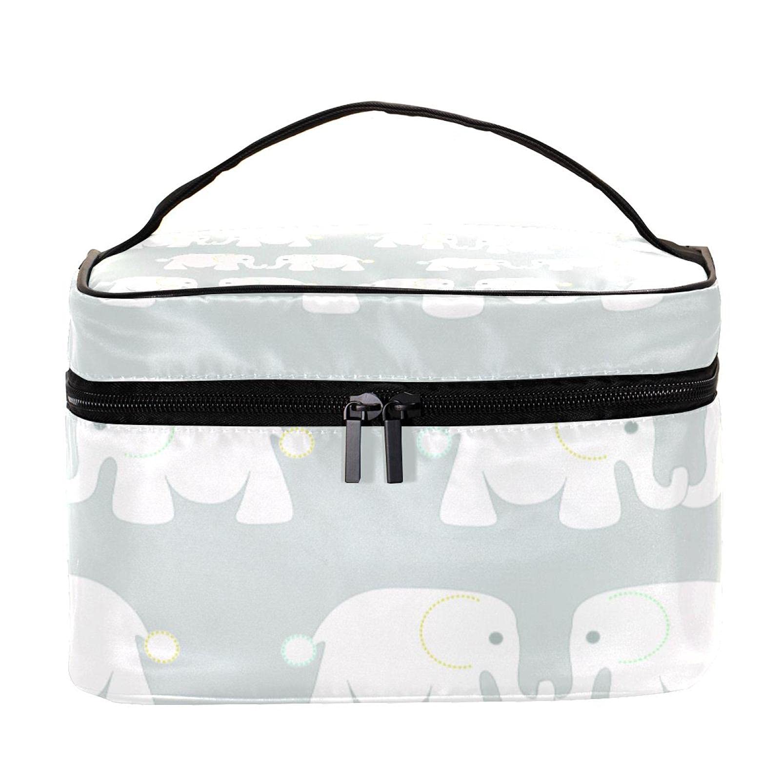 Large Gray Elephant Pattern Travel Makeup Bag - Waterproof Cosmetic Organizer with Zipper for Women & Girls | Perfect for Vacation, Gym & Daily Essentials Storage