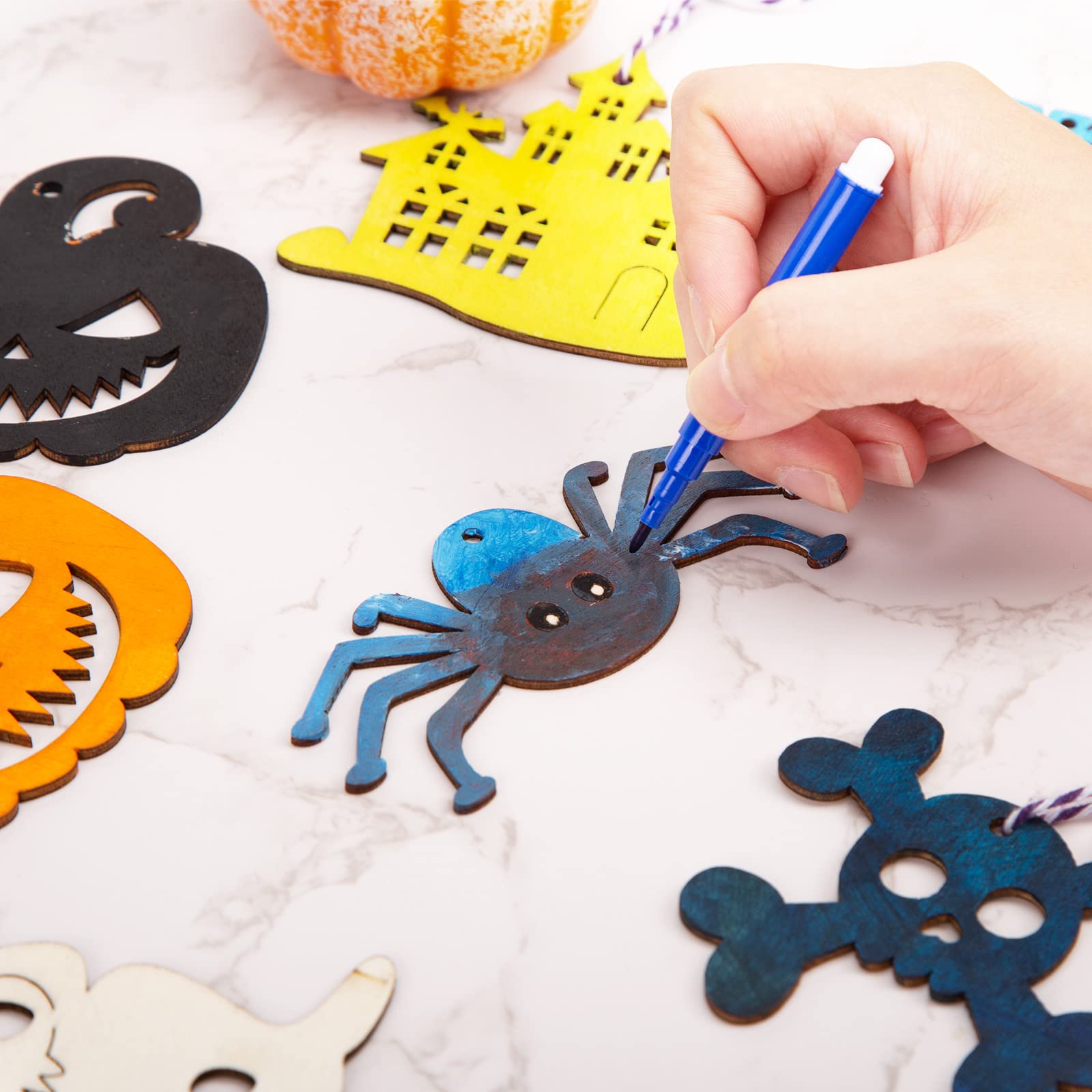 72PCS Unfinished Halloween Wood Ornaments - DIY Wood Cutouts for Hanging Decorations, Gifts & Crafts | Perfect for Halloween Party Decor, Home Decoration, and Seasonal DIY Projects
