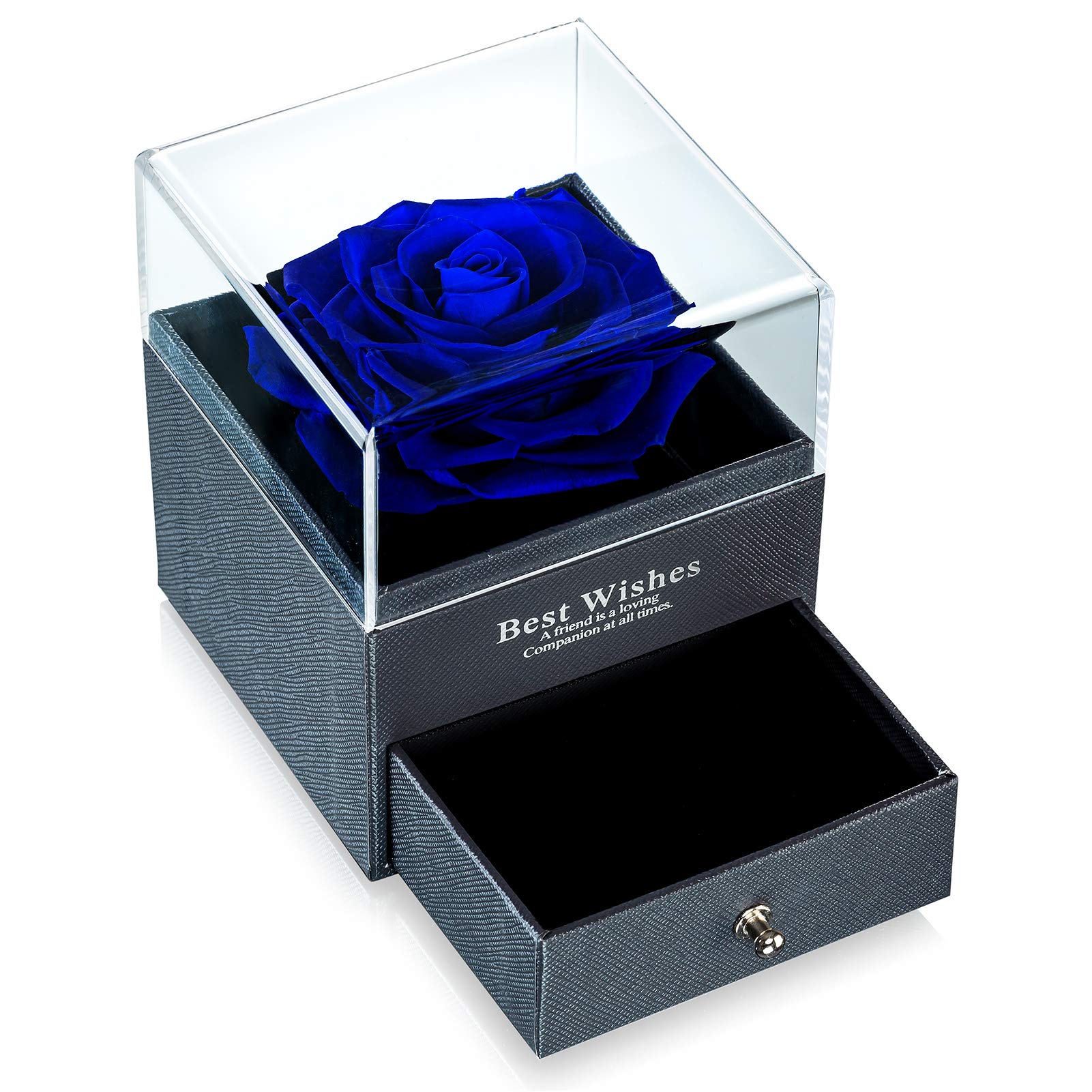 NUPTIO Preserved Fresh Rose in Jewelry Box - Eternal Infinity Rose Gift for Women, Blue Everlasting Flower for Wedding, Valentine's Day, Birthday & Mother's Day | Romantic Home Decor, Wedding Centerpiece, Luxury Gift Box for Special Occasions