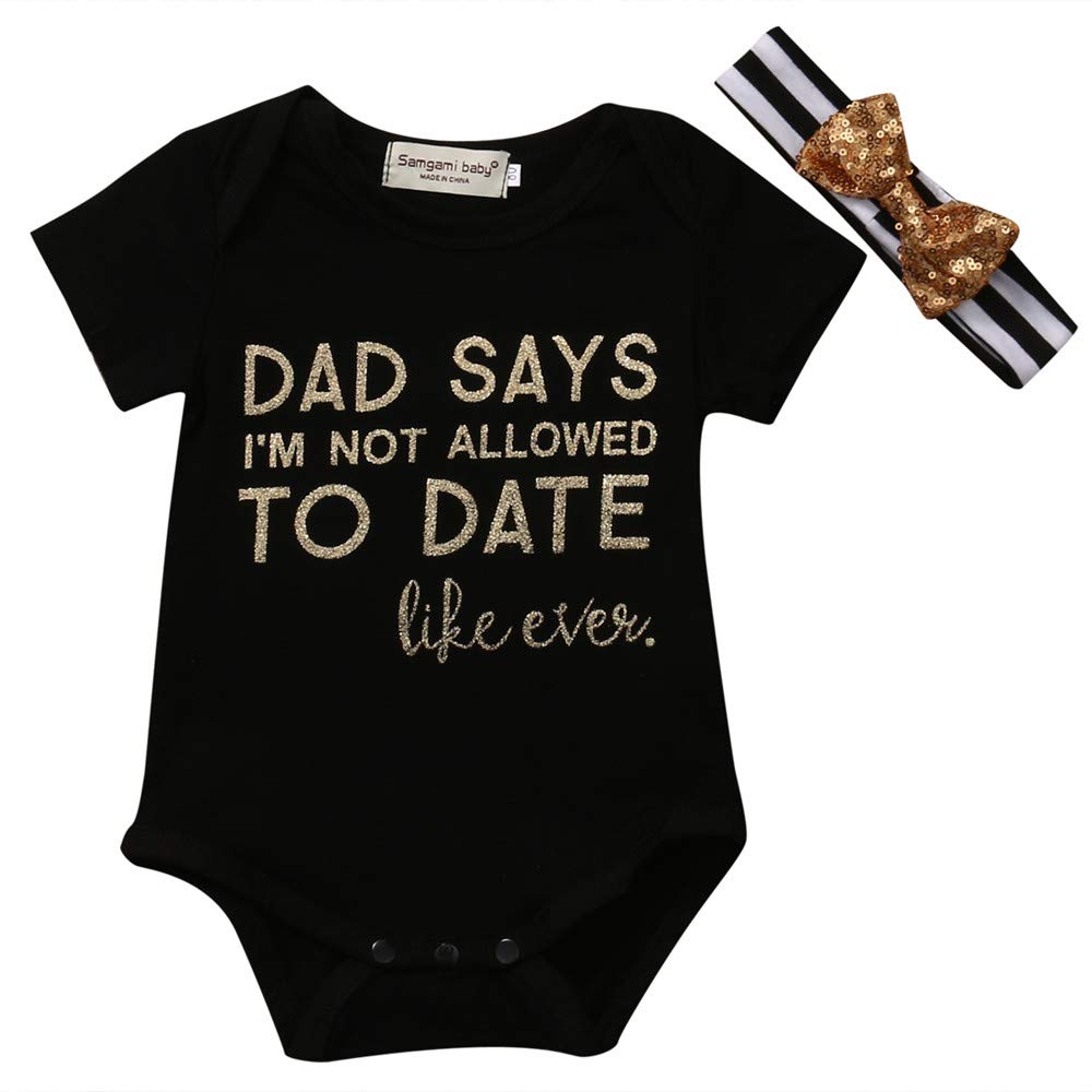 Newborn Baby Girl Outfit - Dad Says Letter Romper Jumpsuit & Striped Headband Set | Summer Infant Clothes for Photos, Parties & Everyday Wear