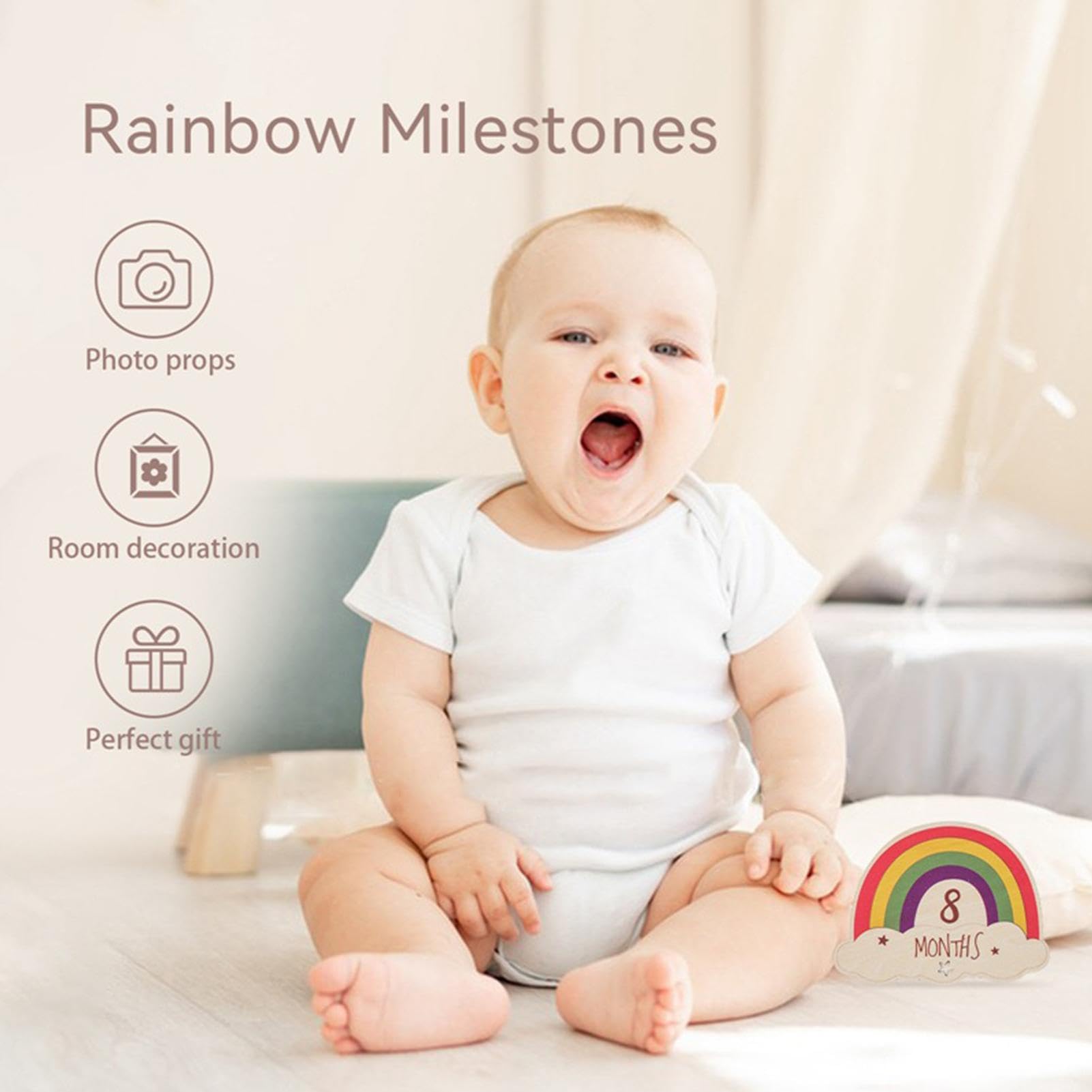 Rainbow Milestones Cards - Wooden Baby Monthly Signs, Colorful Baby Month Announcement, Baby Growth Tracker for Newborns & Infants - Perfect for Baby Showers, Monthly Photos, and Milestone Celebrations