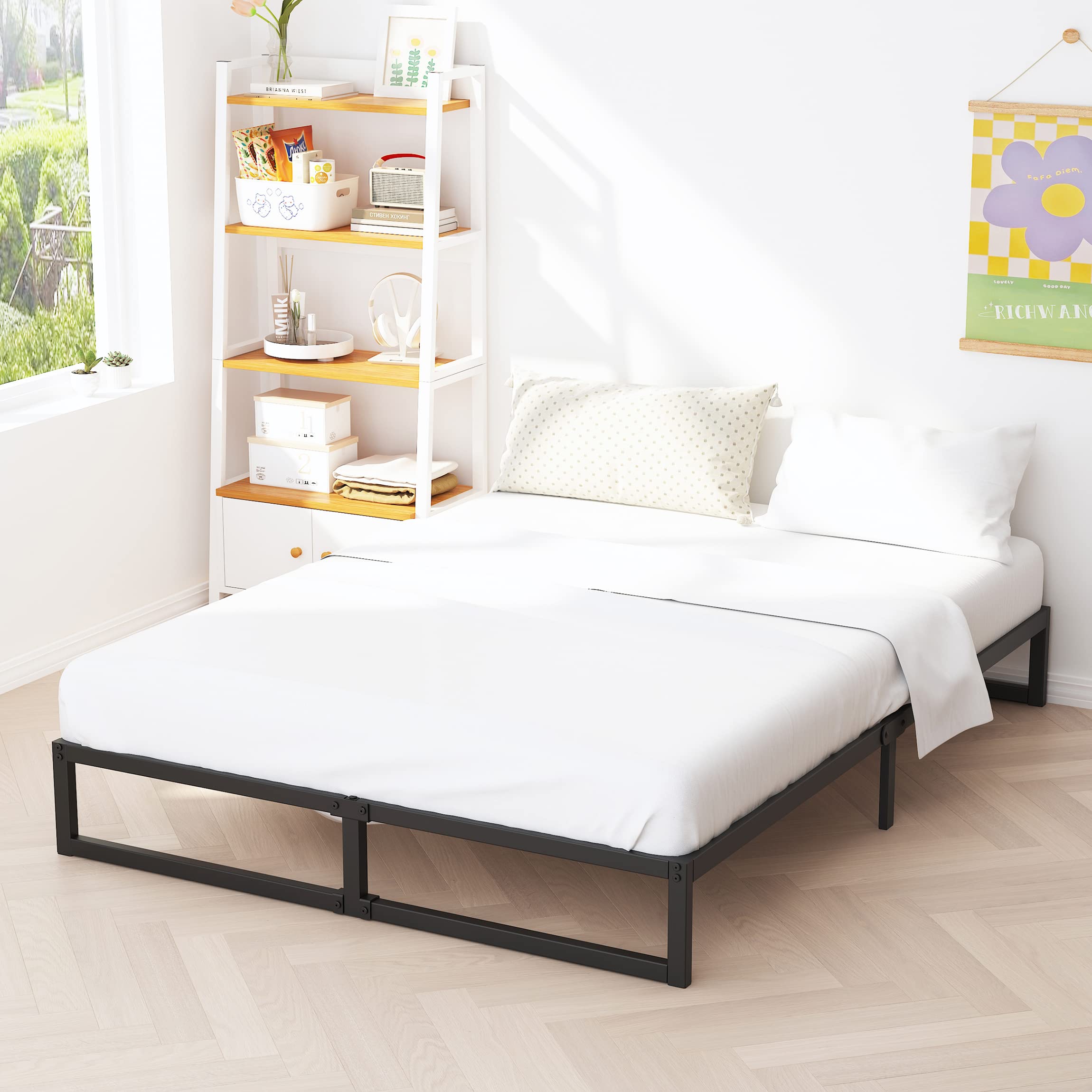 10 Inch Full Metal Bed Frame with Steel Slat Support - Heavy Duty Platform Mattress Foundation, No Box Spring Needed, Easy Assembly, Black - Perfect for Guest Rooms, Dorms, and Small Apartments