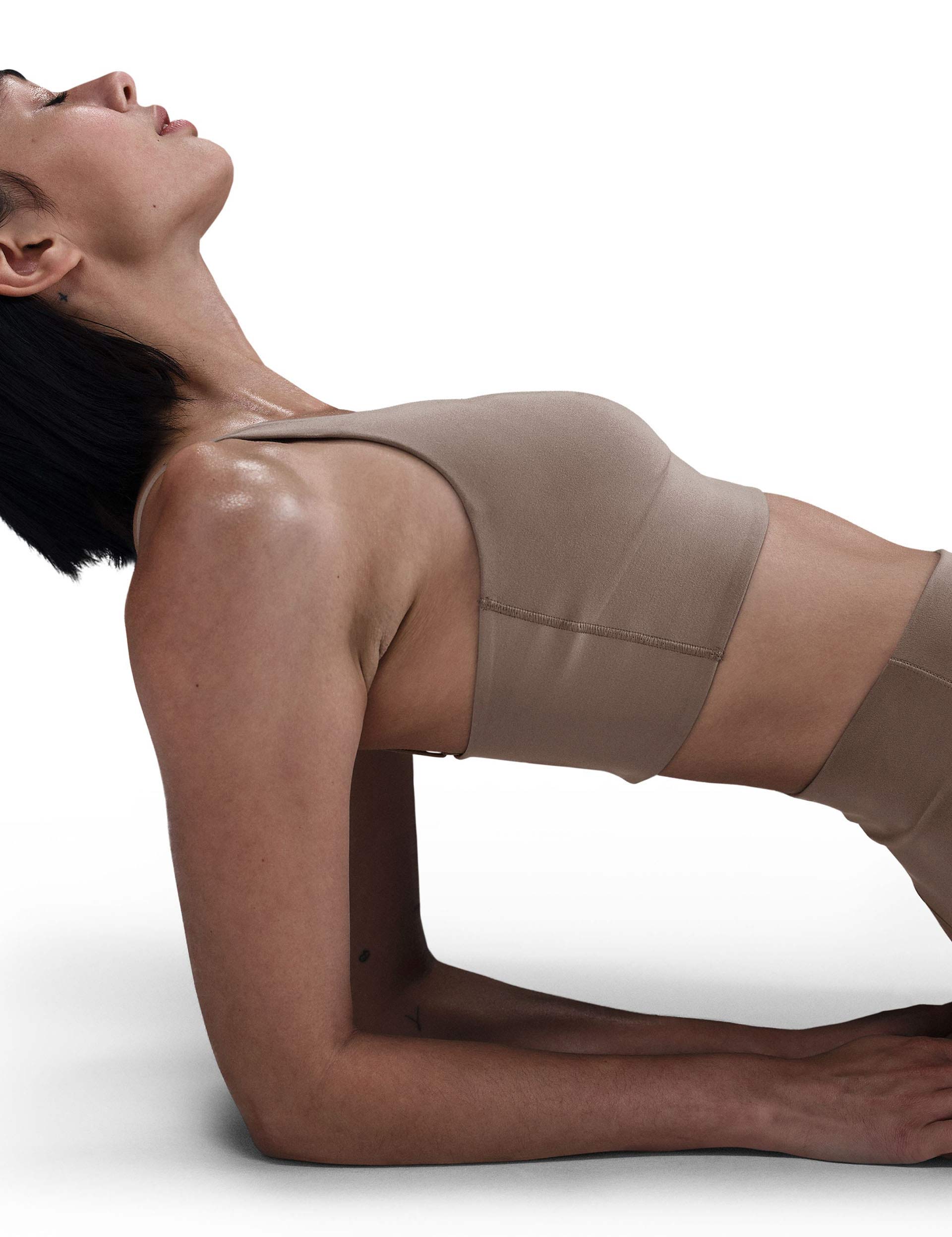 Alate Medium Support Longline Sports Bra for Women - Mink Brown & White - High Impact Workout, Running, Yoga, Gym Fitness Apparel