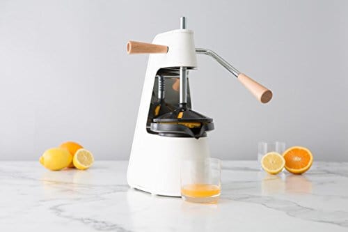 Chef'n Fresh Force Tabletop Citrus Press - 2.3 Cup Capacity, White/Stainless Steel/Wood Design - Perfect for Juicing Lemons, Limes & Oranges at Home, Bars or Restaurants