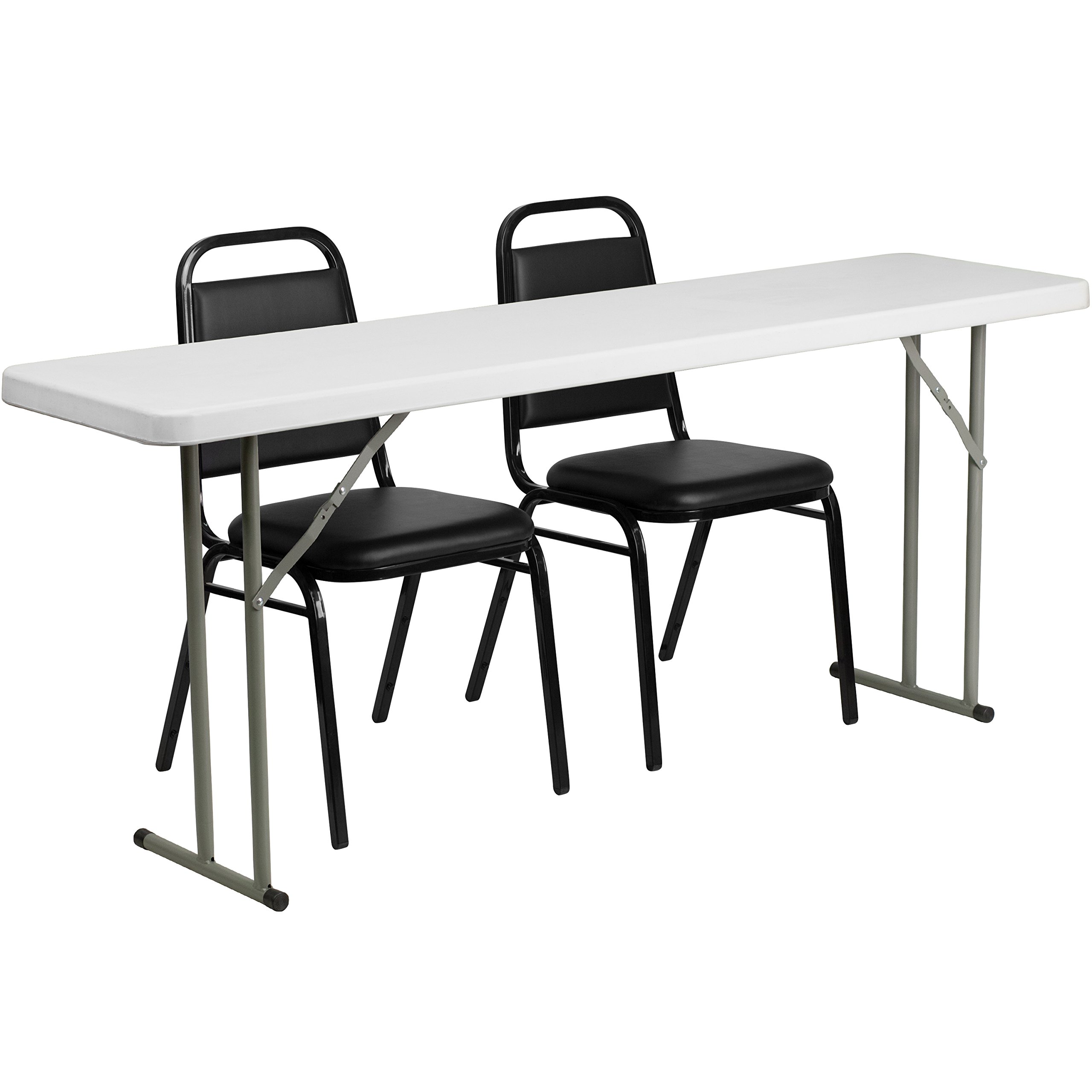 Flash Furniture 6-Foot Plastic Folding Training Table Set with 2 Trapezoidal Back Stack Chairs - Portable Conference & Classroom Furniture for Offices, Schools & Events