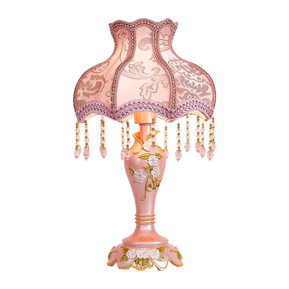 Elegant Pink Princess Table Lamp with European Resin Fabric Shade - Soft Wide Reading Light for Living Room, Bedroom & Nursery - Touch Button E26 Base Indoor Lighting - Perfect for Bedside Night Reading & Cozy Home Decor