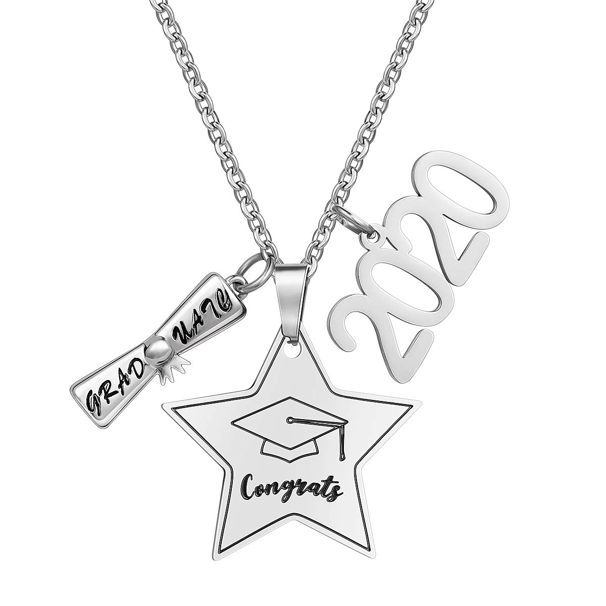 VALICLUD Stainless Steel Graduation Necklace - Inspirational Jewelry Gift for 2020 Graduates, Women & Teens - Perfect for Graduation Ceremony, Party & Celebration