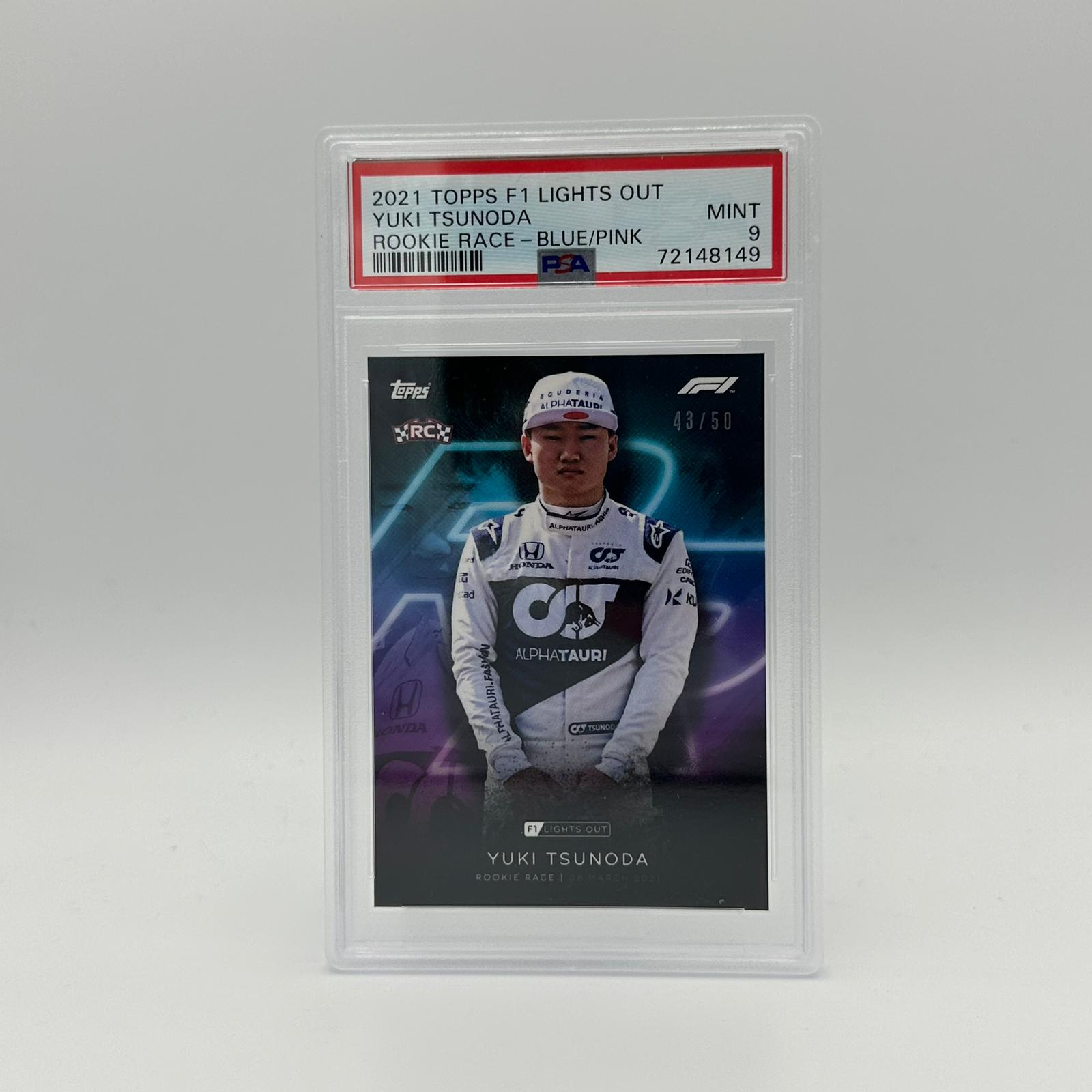 PSA 9 Yuki Tsunoda 43/50 Rookie Race Blue Pink Parallel F1 Racing Card - Perfect for F1 Collectors, Sports Memorabilia Displays & Trading Card Investments
