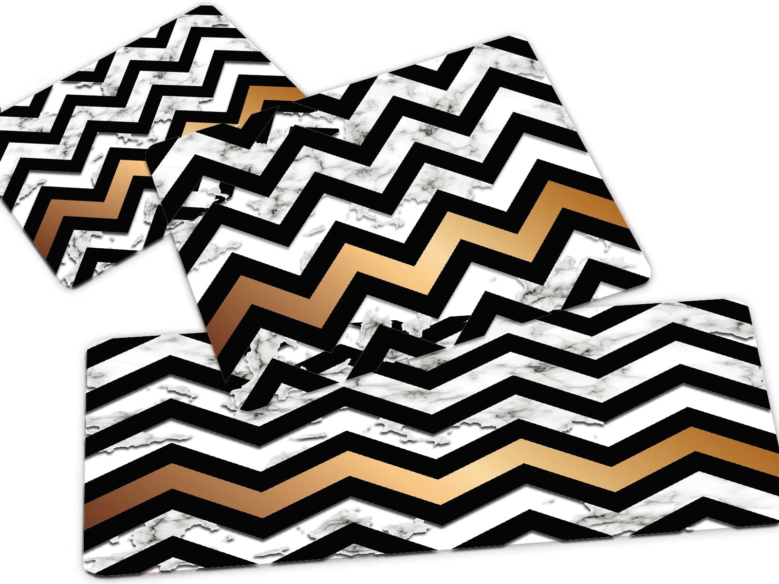 Non-Slip Marble Texture Kitchen & Bathroom Rugs Set of 3 - Golden Geometric Floor Mats, Washable Standing Mats for Home Decor, Perfect for Kitchen, Bathroom & Entryway