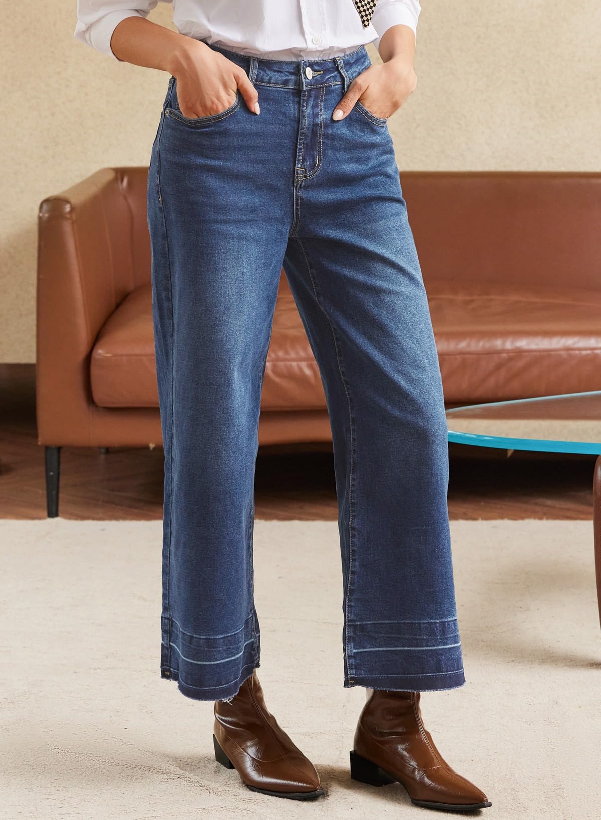 Stylish Women's High Waisted Wide Leg Jeans - Trendy Straight Leg Denim Pants for Casual & Office Wear | Comfortable Stretch Zimbaplatinum Fabric | Perfect for Everyday Outfits & Date Nights