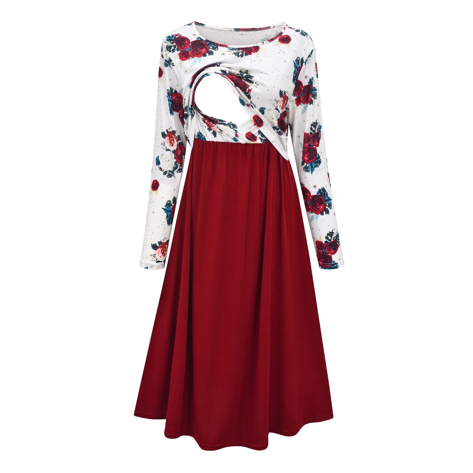 Momker Maternity Blouse for Women - Summer Floral Print Long Sleeve Crew Neck Pregnancy Top - Perfect for Casual Wear, Parties & Special Occasions