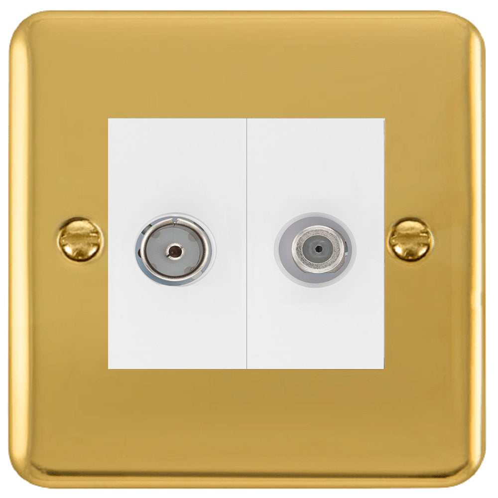 Click Deco Plus Polished Brass TV and Satellite Isolated Socket DPBR157MWH - Premium Wall Plate for Home Theater & Entertainment Systems - Perfect for Living Room, Bedroom & Office Setup