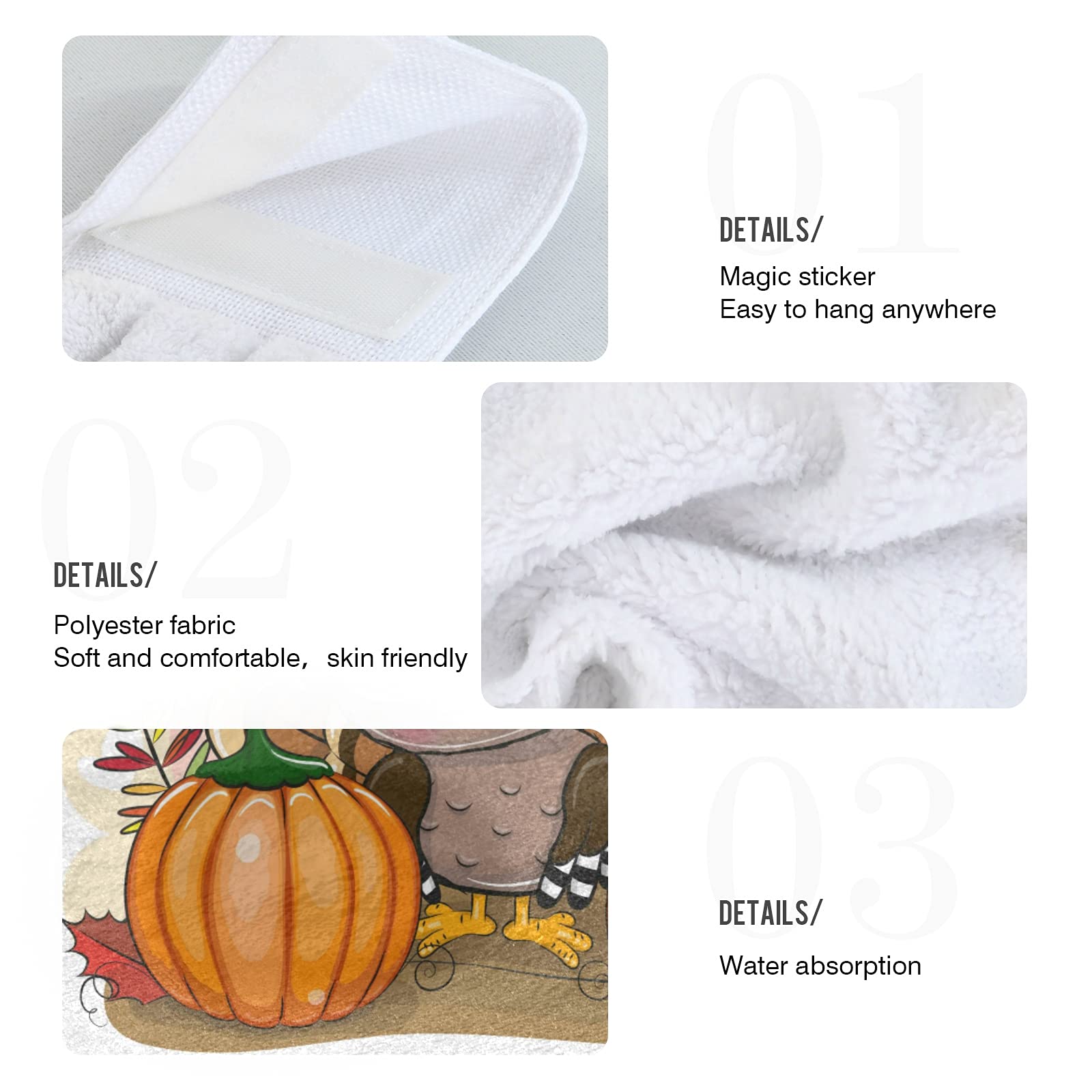 Thanksgiving Turkey Pumpkin Kitchen Hanging Towels - 2 Pack Autumn Maple Leaf Hand & Bath Towel Set - Soft Absorbent Dish Cloths for Tea Bar, Drying Dishes - Thin & Durable for Bathroom, Laundry Room Decor (Perfect for Fall Home Decor & Thanksgiving Hostess Gifts)