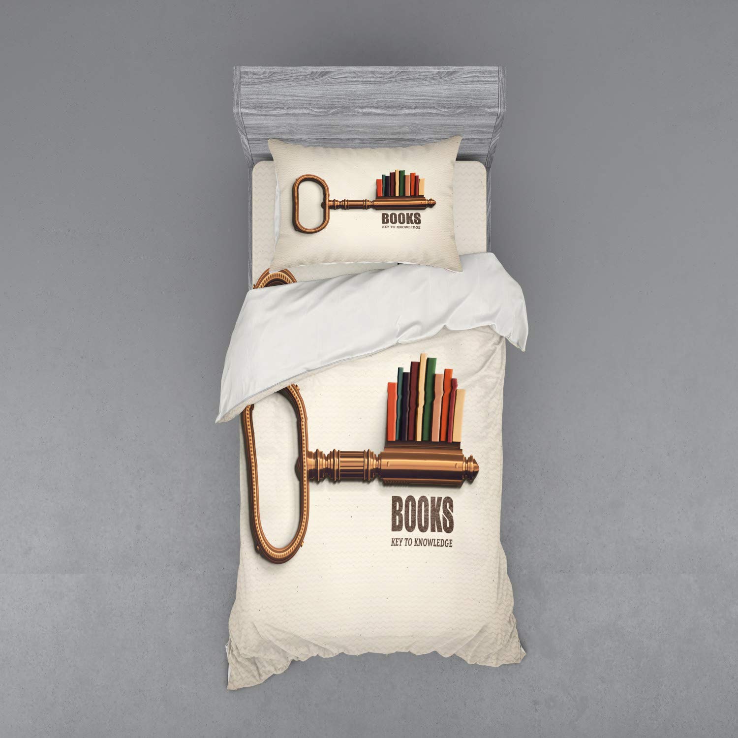 Ambesonne Book Duvet Cover Set - Key Shaped Bookshelf with Colorful Books Design, 3-Piece Twin XL Bedding Set with Sham & Fitted Sheet for Kids & Teens Room Decor | Perfect for Book Lovers, Dorm Rooms & Cozy Bedroom Makeovers