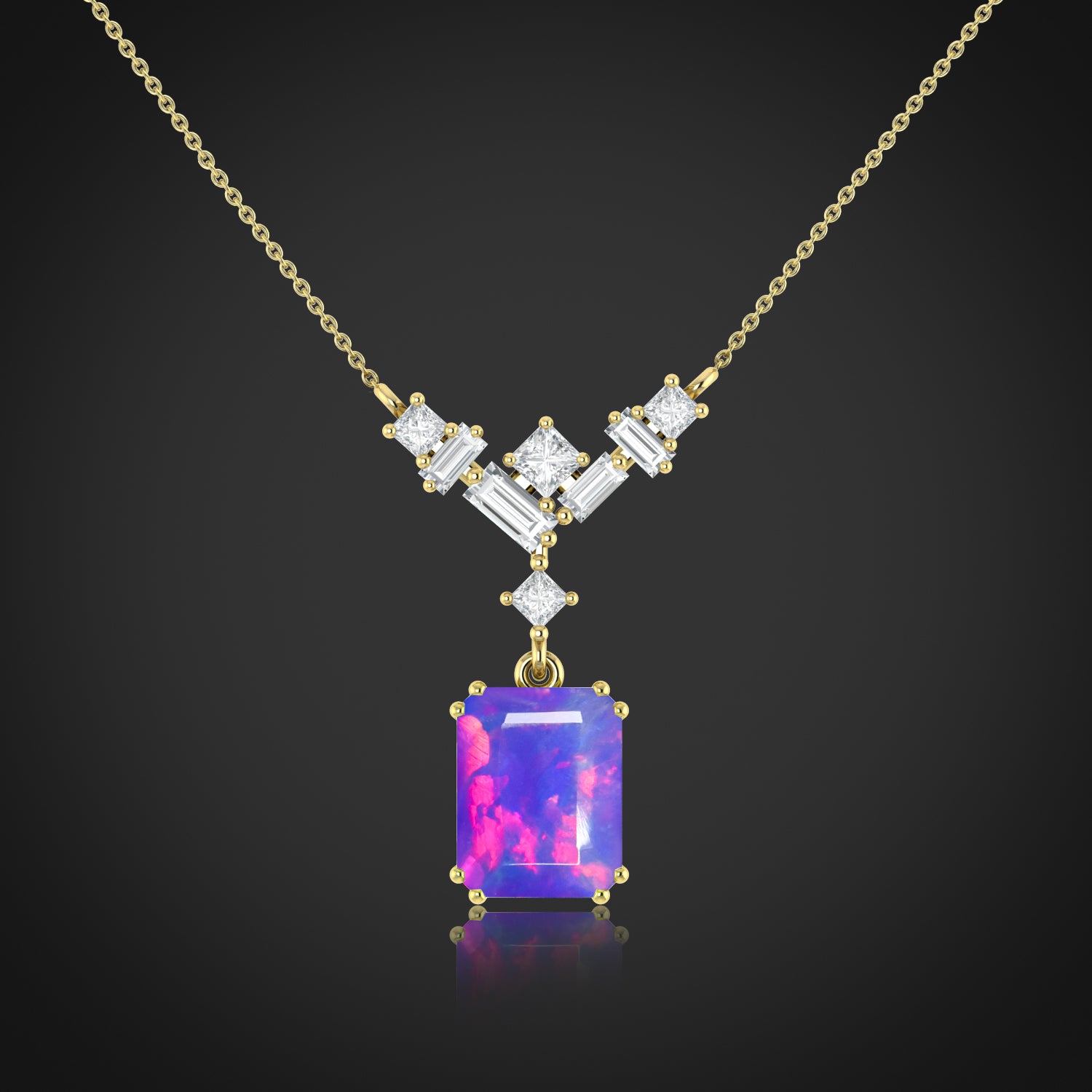Octagon Multi Fire Opal Pendant Necklace for Women - Elegant Handmade Sterling Silver Jewelry - Perfect for Parties, Weddings & Special Occasions