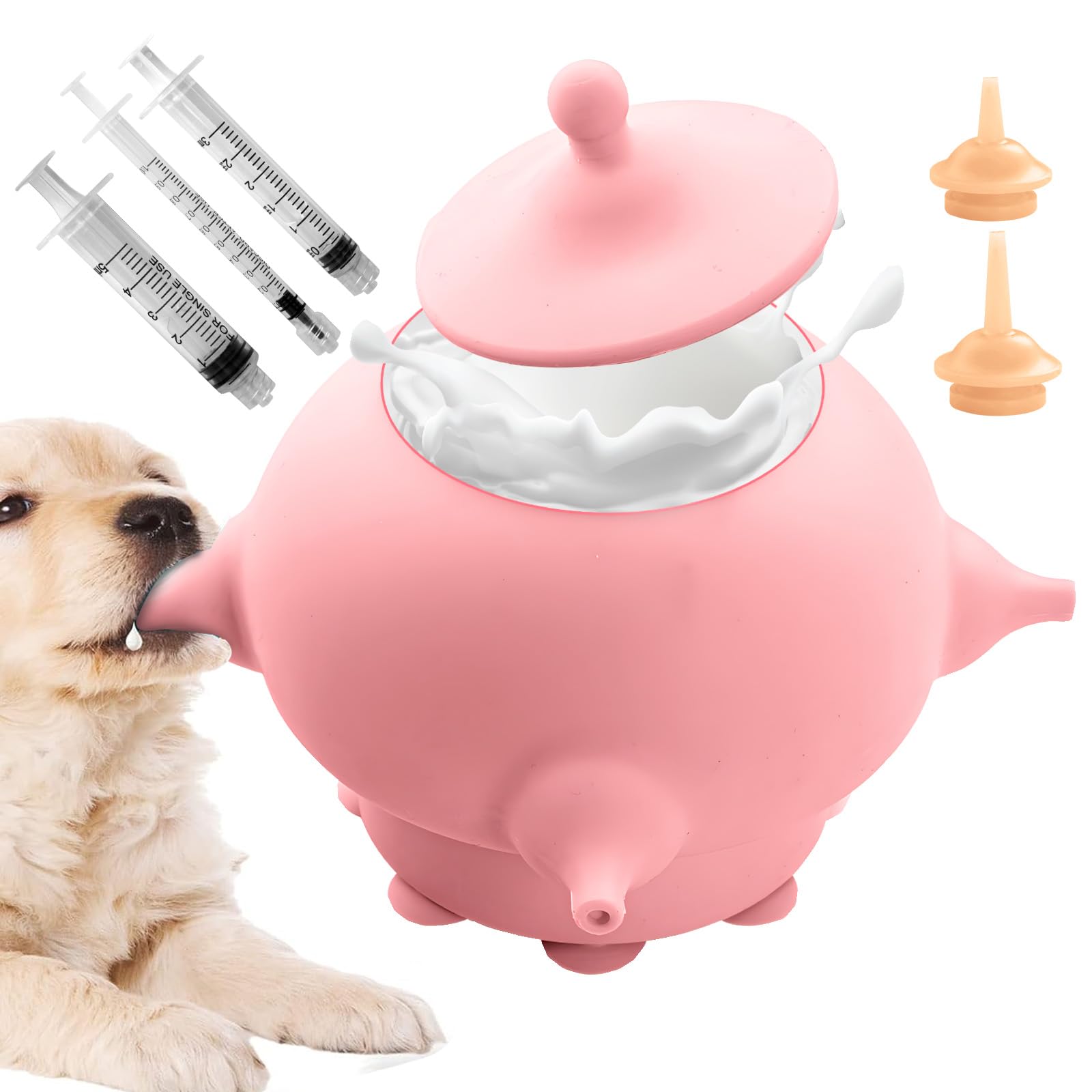 2025 New Puppy Feeder with Miracle Nipple - 4 Nipple Accessories for Multiple Puppies, Kittens & Rabbits | Pet Milk Bottle for Newborn Animals | Perfect for Feeding Orphaned Pets at Home or Veterinary Clinics