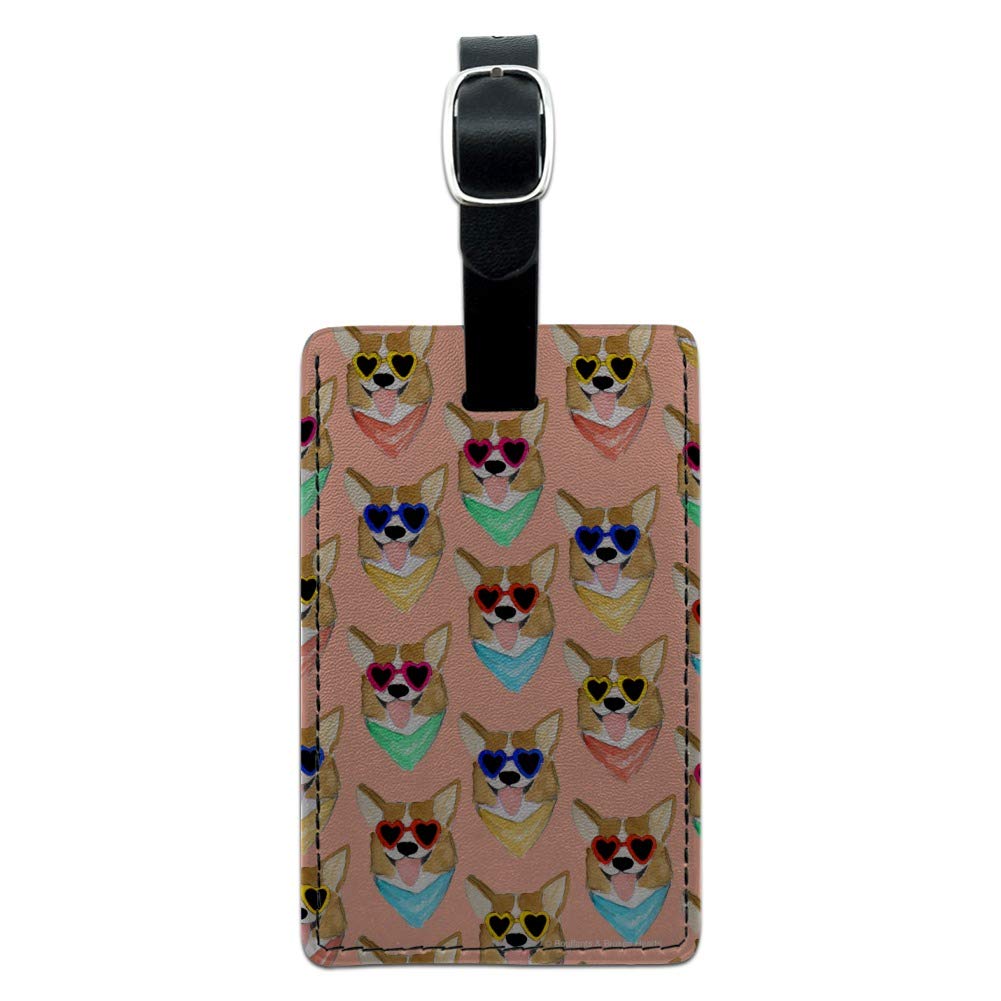 Cute Corgi Dog Pattern Leather Luggage Tag - Rectangle ID Card Holder for Pets, Suitcases & Travel Bags | Perfect for Airports, Cruises & Vacation Identification