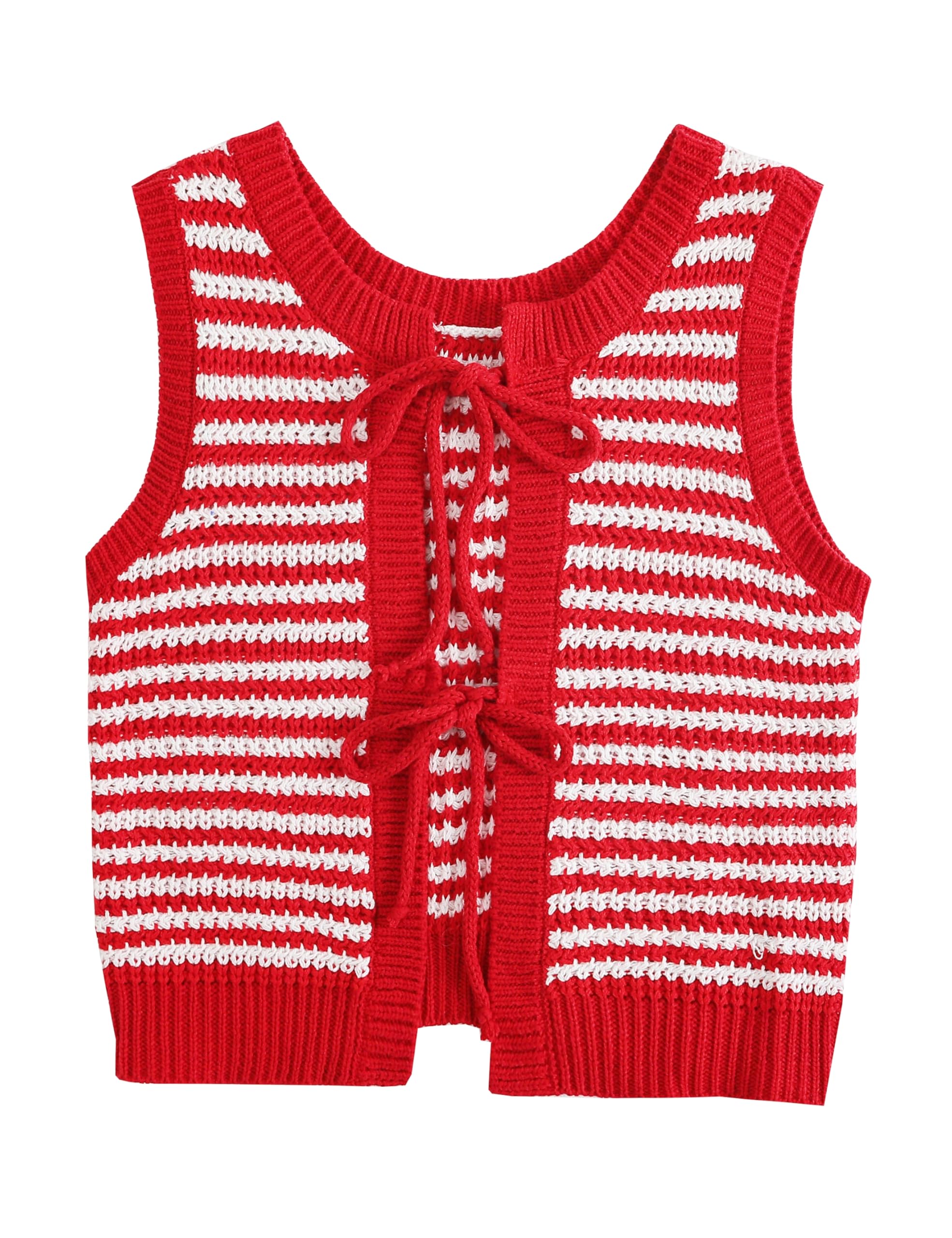 Women's Casual Sleeveless Crochet Sweater Vest - Color Block Tie Back Knit Tank Top for Spring/Summer Layering | Office Wear & Weekend Outfits
