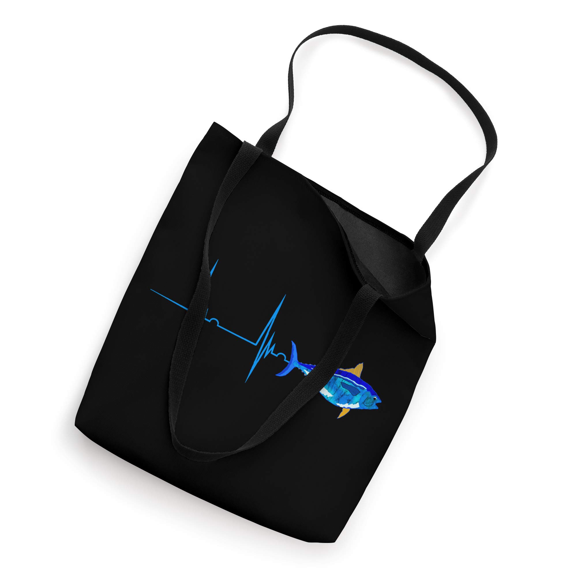 Bluefin Tuna Heartbeat EKG Pulseline Deep Sea Fishing Tote Bag - Durable Canvas Beach Bag for Anglers & Fishing Enthusiasts - Perfect for Tackle Storage, Boat Trips & Outdoor Adventures