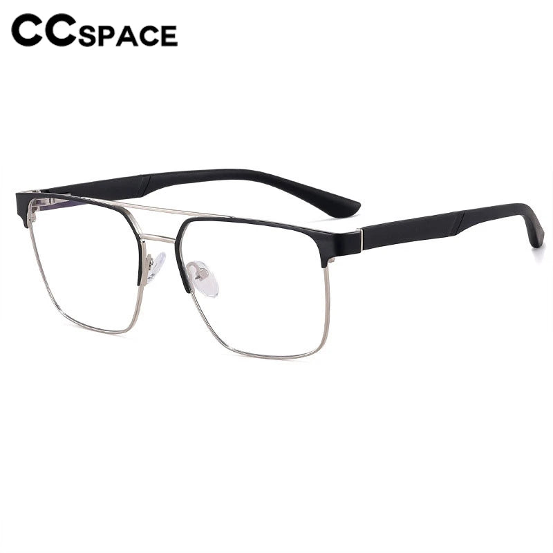 CCspace Unisex Full Rim Square Double Bridge Alloy Eyeglasses Frame 301561 - Stylish & Durable for Work, Reading, and Everyday Wear