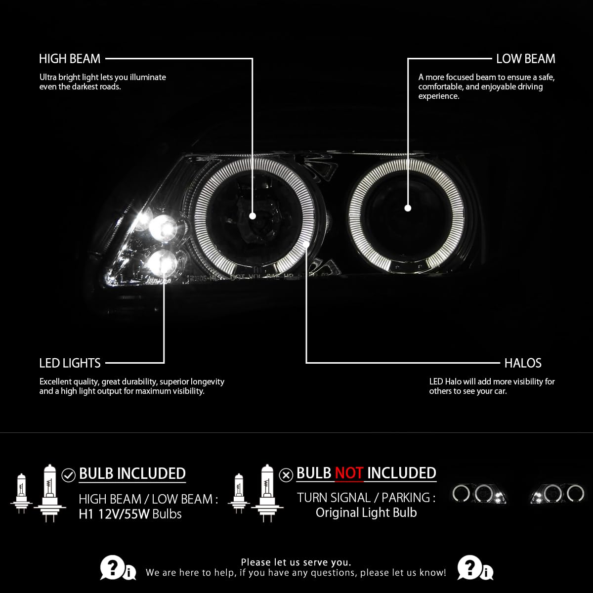 AUTOZENSATION LED Halo Projector Headlights for 2005-2010 Scion tC - Left & Right Pair Headlamp Assembly with Chrome Housing & Clear Lens - Perfect for Night Driving & Car Upgrades