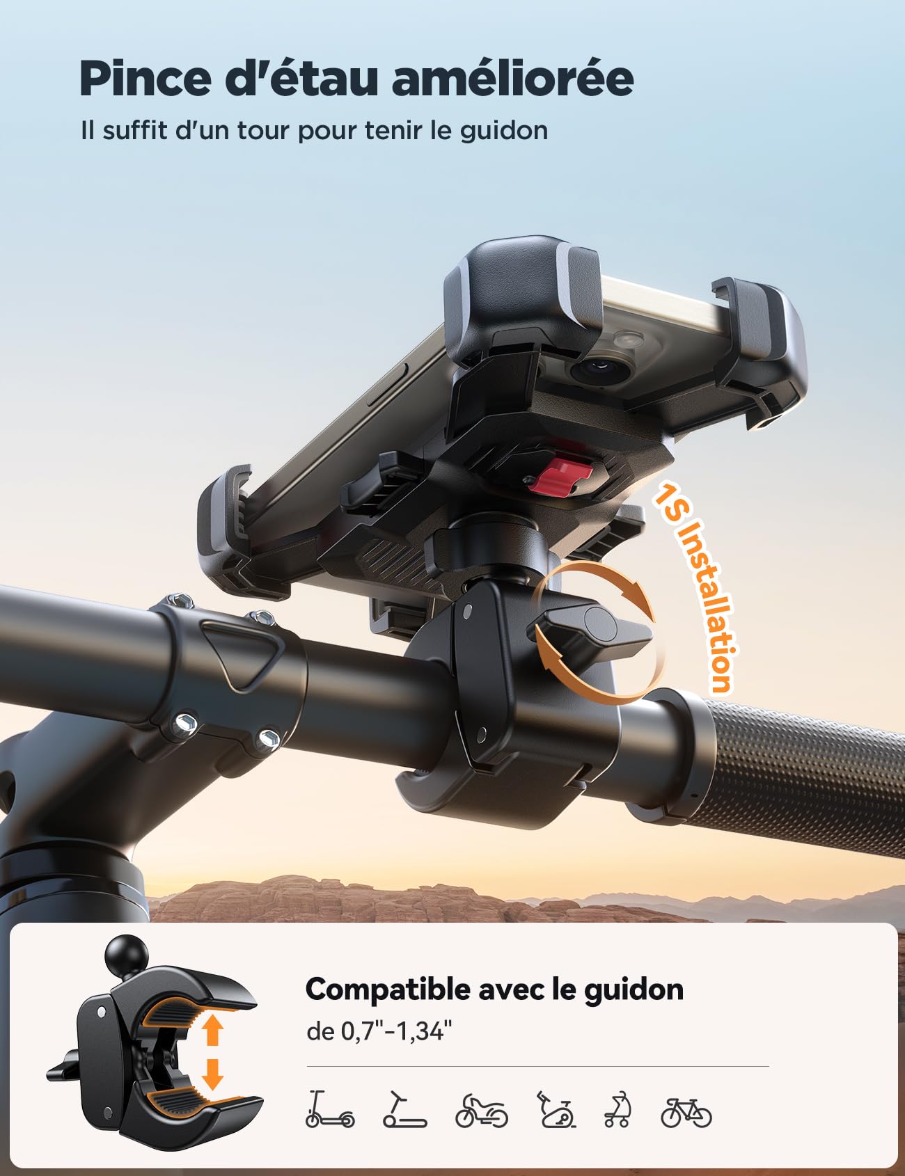 JOYROOM 2025 Bike Phone Holder - Military-Grade Anti-Vibration Motorcycle Phone Mount, 1-Second Lock & 5-Second Installation, Universal Handlebar Bracket for iPhone 16, Samsung S24 (Fits 4.7