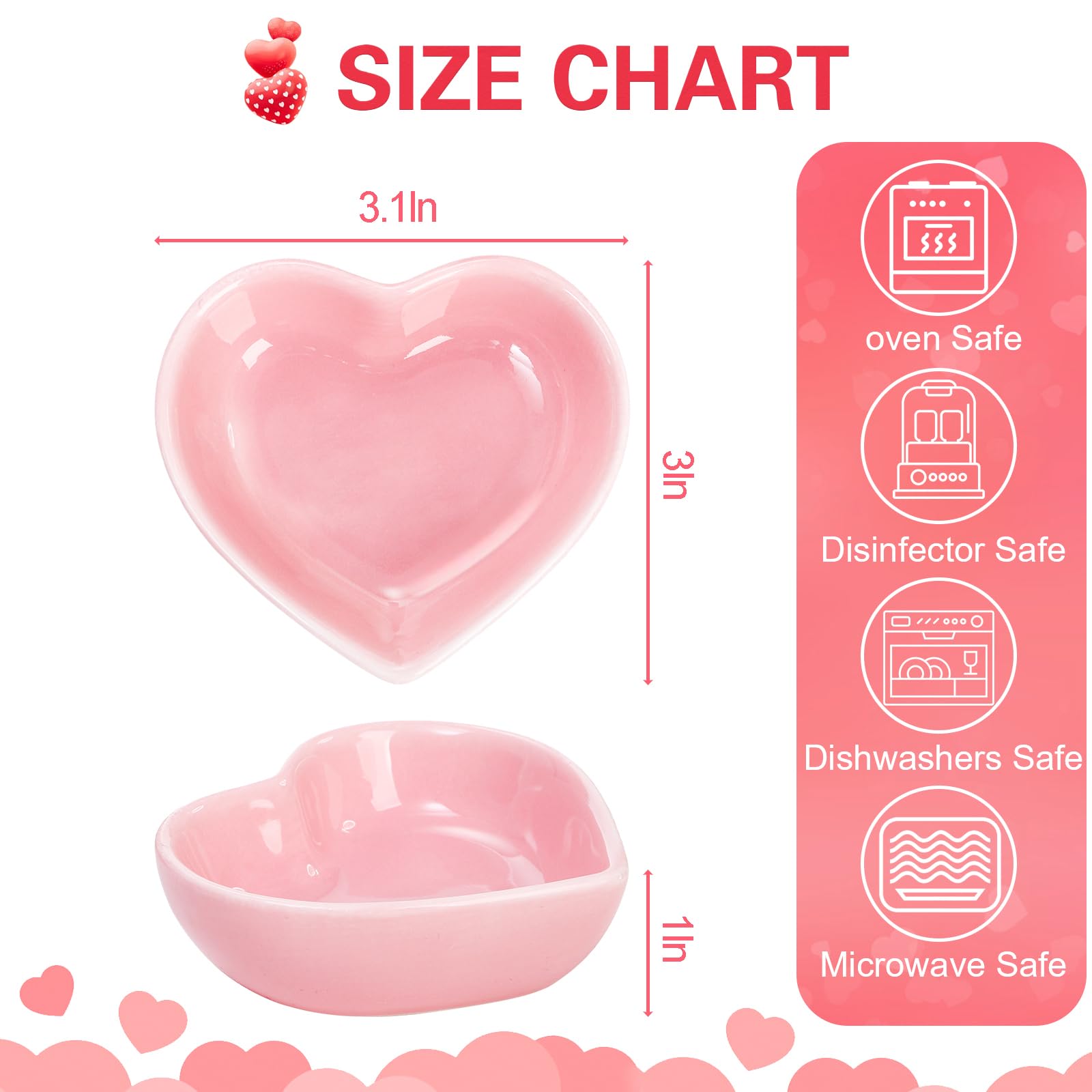 WUWEOT 24 Pack 3-Inch Ceramic Heart-Shaped Sauce Dishes - Mini Appetizer Plates, Jewelry Ring Trays & Salad Bowls for Seasoning - Perfect for Weddings, Birthdays, Valentine's Day & Home Decor