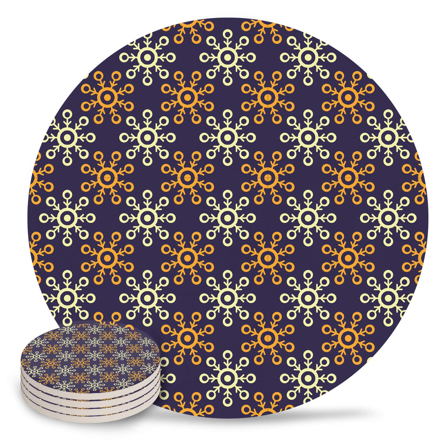 Bohemian Navy Blue Floral Ceramic Coasters Set of 4 - Absorbent, Heat-Resistant Drink Coasters with Cork Base for Wine Glasses, Cups & Mugs - Perfect for Bars, Home Decor, and Dinner Parties