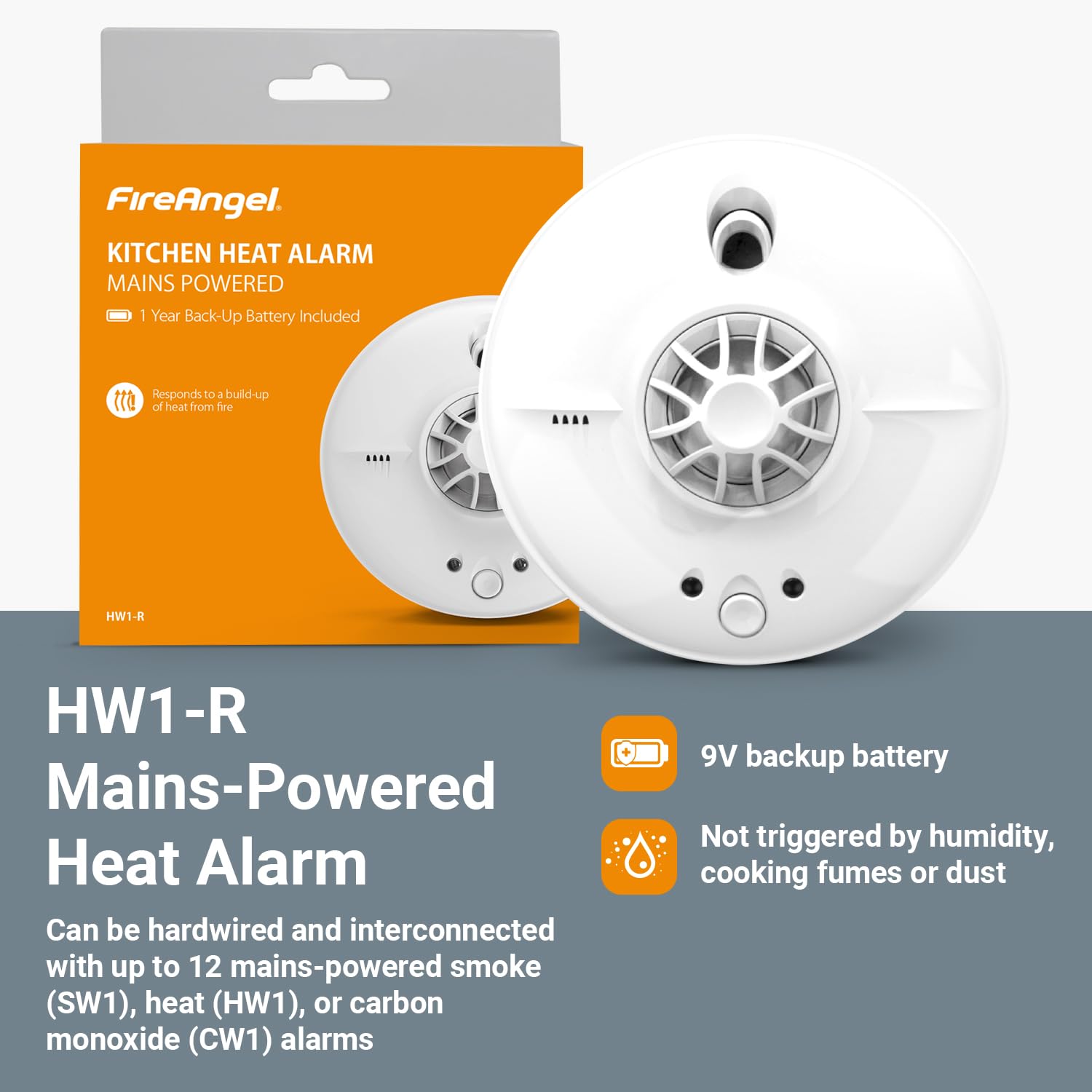 Fireangel HW1-R Heat Alarm with Loud Audible Alert - Ideal for Home, Kitchen & Garage Fire Safety