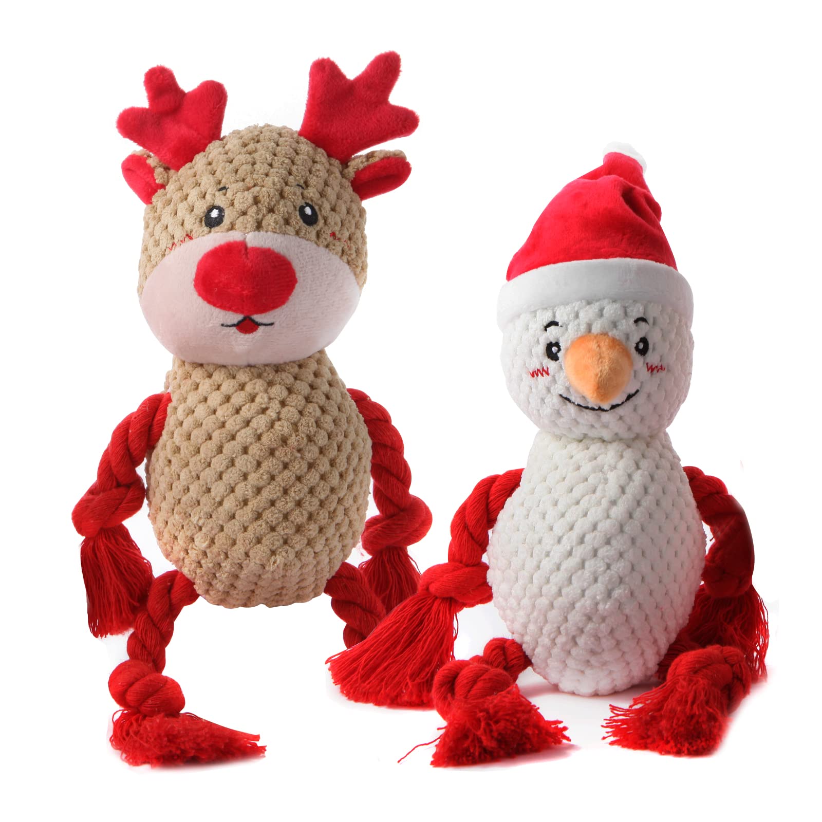 2 Pack Christmas Squeaky Plush Dog Toys for Small Medium Large Dogs - Durable Chew Proof Puppy Toys with Cute Snowman & Elk Design - Perfect for Holiday Playtime, Training Rewards & Interactive Fun