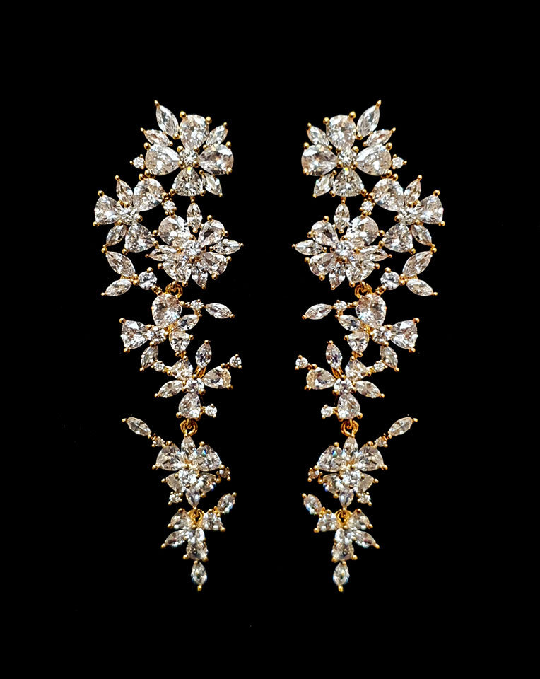 Elegant Bridal Earrings - Soft Statement Cascading Crystal Flowers by Stephanie Browne | Best Seller Wedding Jewelry for Brides, Bridesmaids & Formal Events