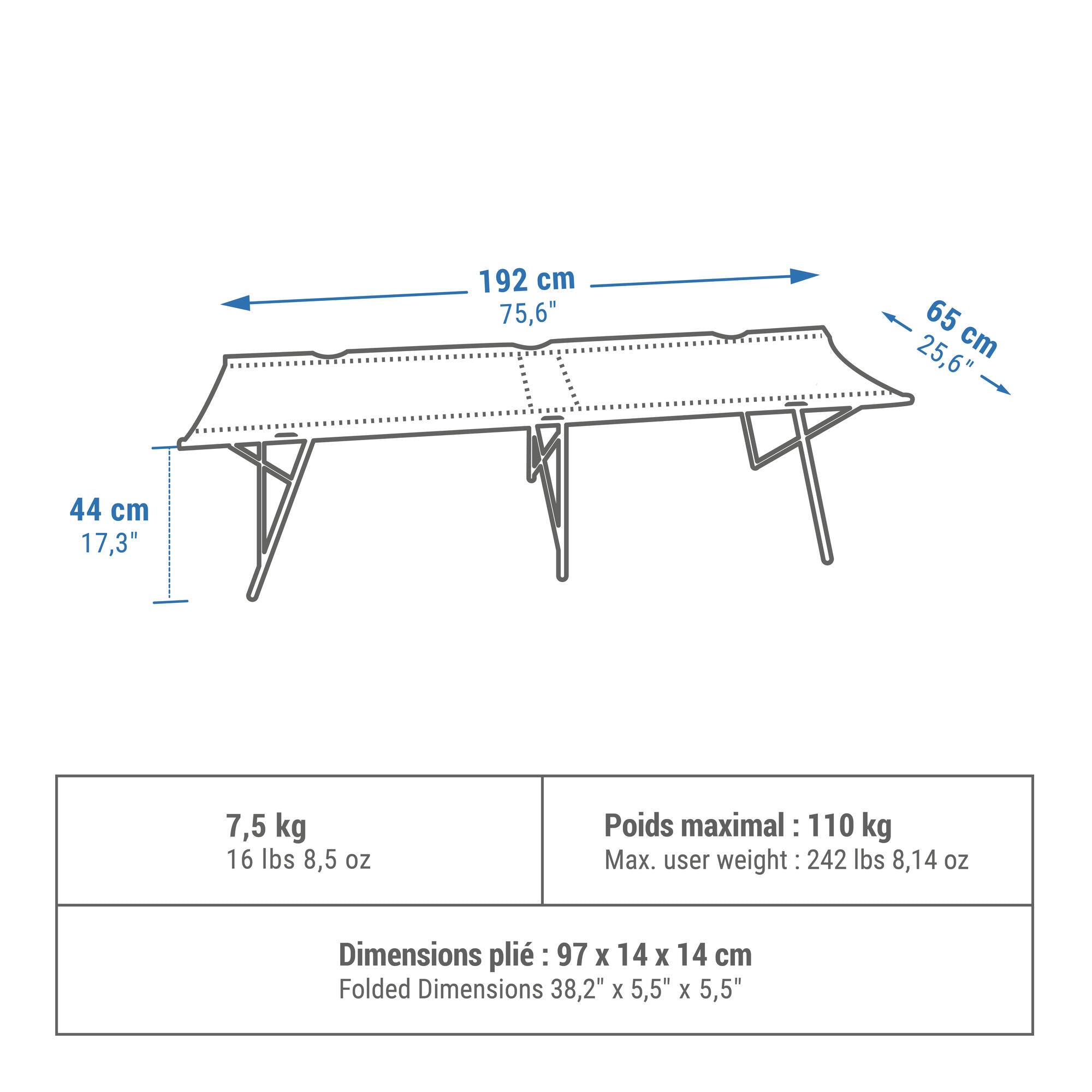 Quechua 26 Inch Foldable 1 Person Camping Cot - Lightweight Portable Bed for Outdoor Adventures, Hiking & Travel