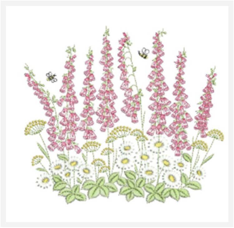Foxglove & Daisy Embroidered Cotton Guest Hand Towel Set - Perfect for Bathroom, Powder Room & Guest House Decor