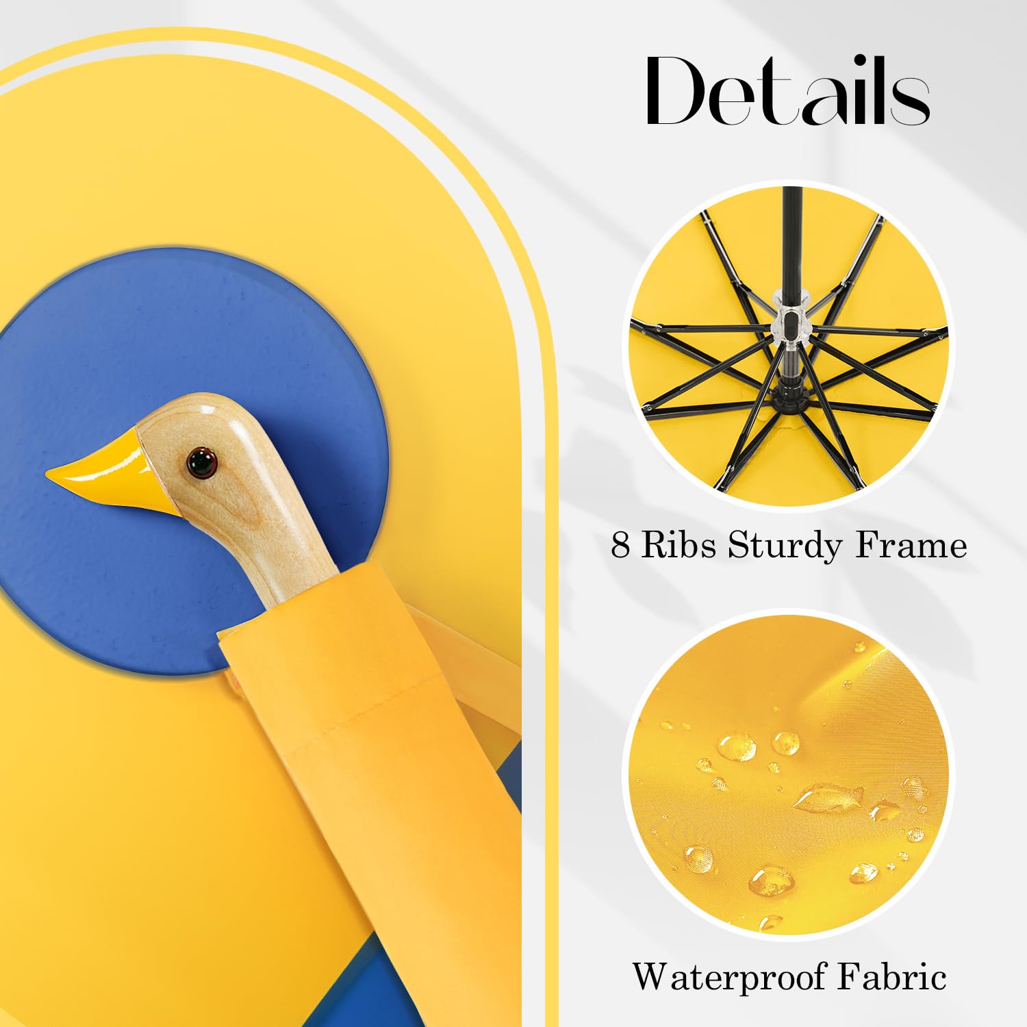 Cute Duck Handle Umbrella - Compact Travel Yellow Duck Head Umbrella for Women & Girls, Lightweight Wood Handle Small Folding Umbrella - Perfect for Rainy Days, Outdoor Activities & Fashion Accessory