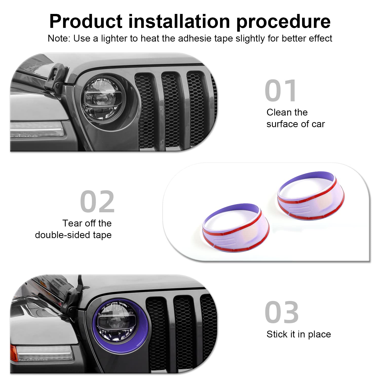 CheroCar Purple Mesh Grille Grill Insert & Headlight Turn Signal Cover Trim for Jeep Wrangler JL (2018-2022) - Durable Exterior Accessories for Off-Road & Urban Driving