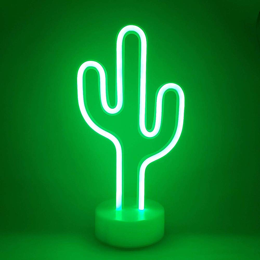 BAILEY Green Cactus Neon Lights - USB/Battery Powered LED Cactus Neon Sign with Stand - Kids Room Decor, Bedroom Night Light, Wedding Party Decorations - Perfect for Nursery, Teen Room & Boho Home Decor
